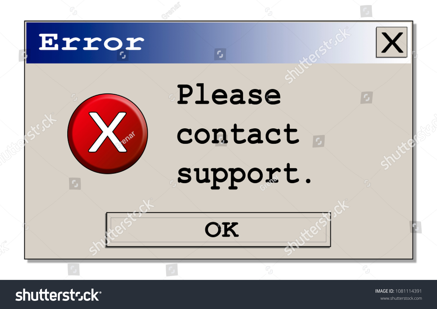 Computer Error Box Message Please Contact Stock Illustration 1081114391 ...