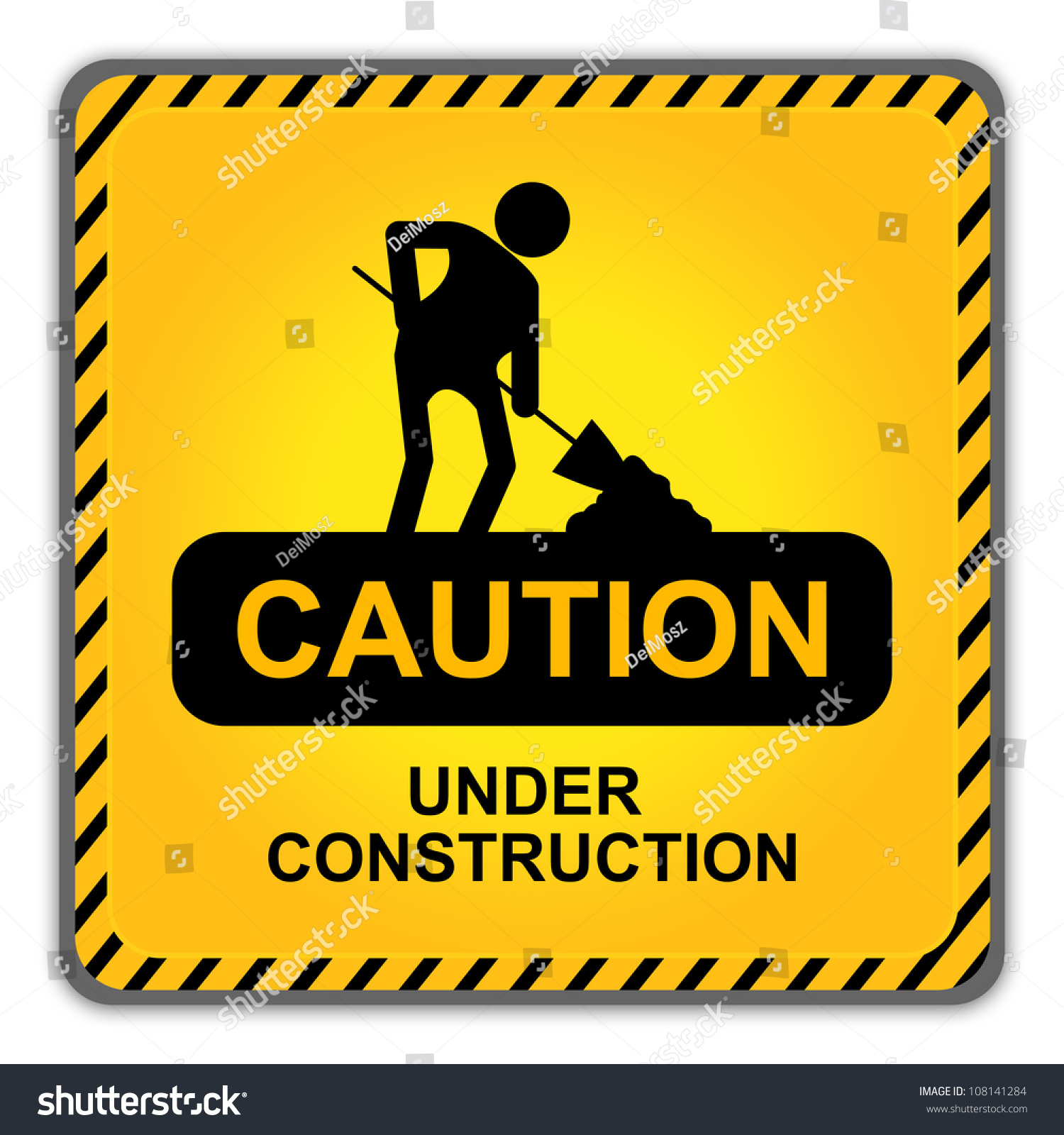 Square Caution Under Construction Sign Workman Stock Illustration ...