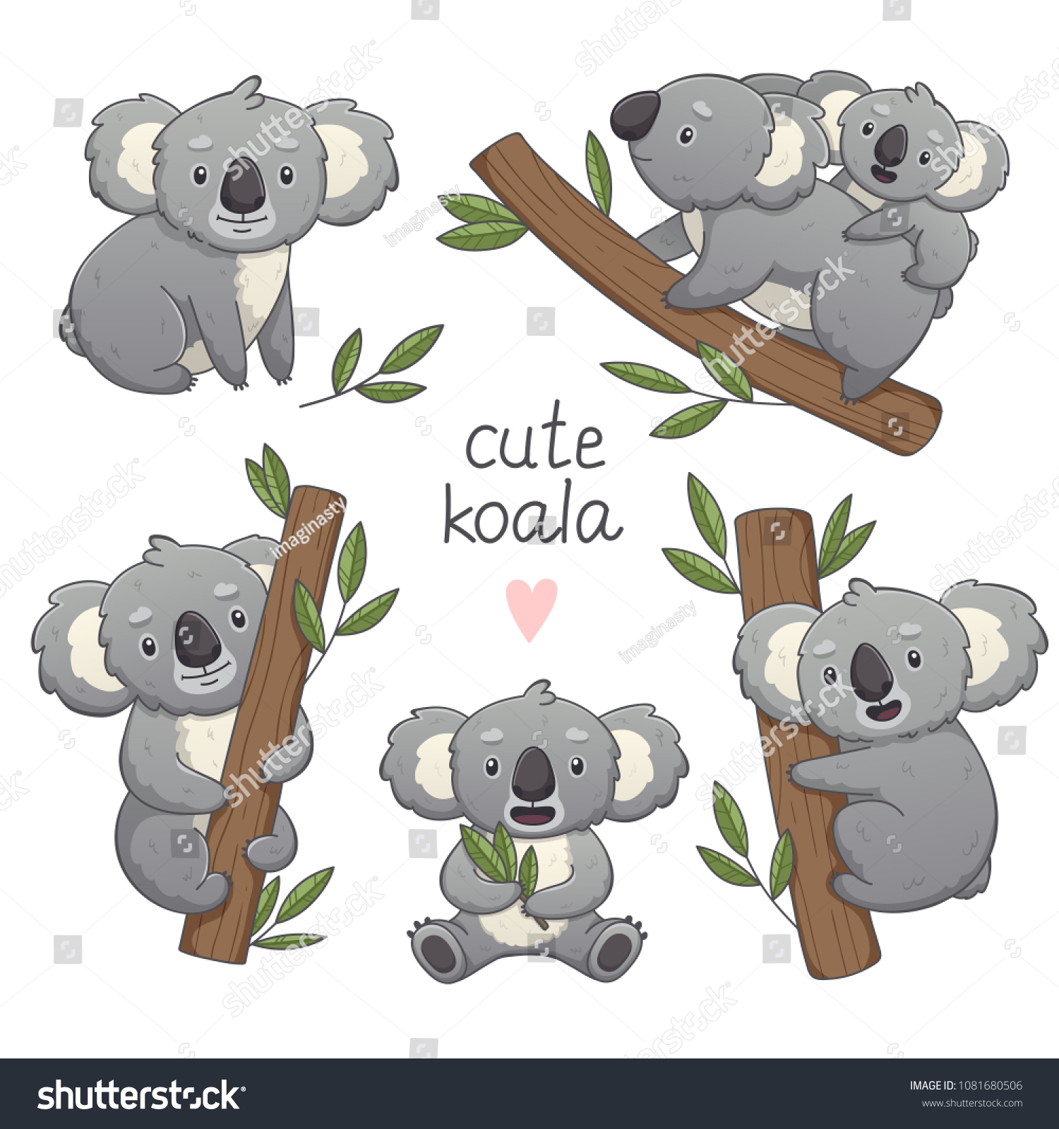 Cute Gray Koala Differet Poses Set Stock Vector (Royalty Free ...