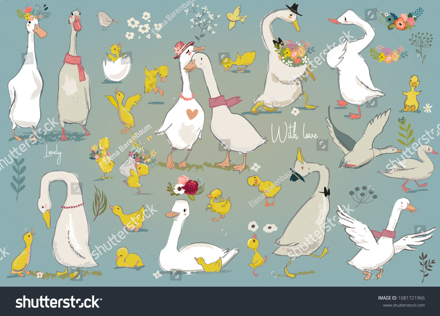 Set Cute Farm Birds Stock Vector (Royalty Free) 1081721966 | Shutterstock