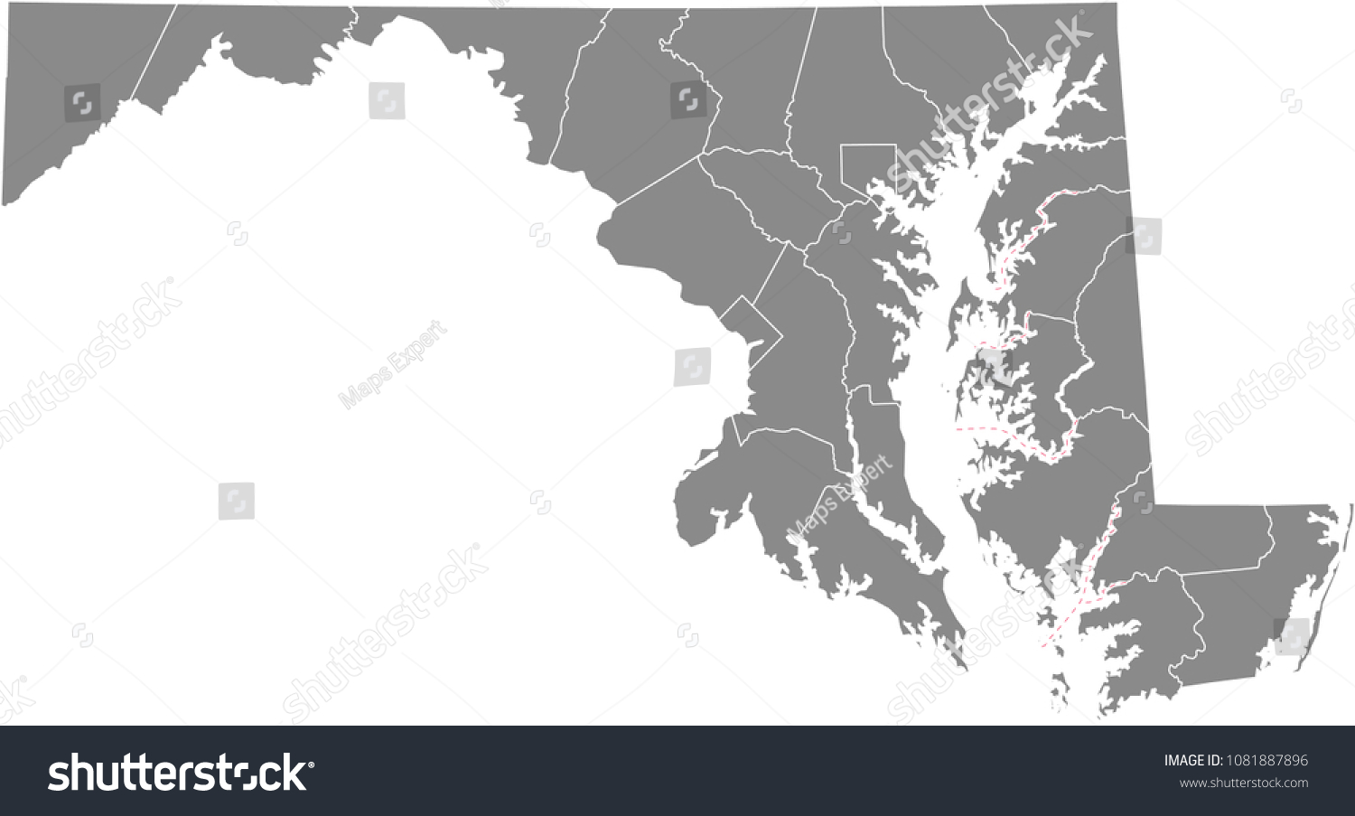 Maryland County Map Vector Outline Illustration Stock Vector (Royalty ...