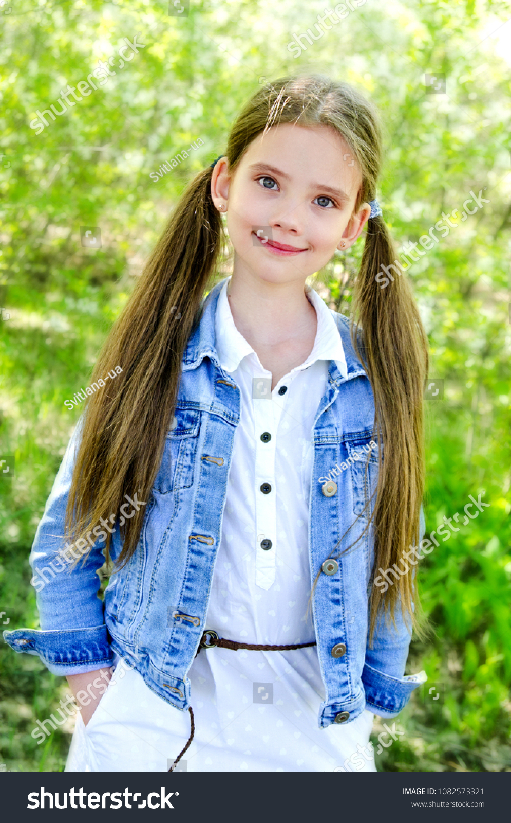 Portrait Adorable Smiling Little Girl Outdoors Stock Photo 1082573321 ...