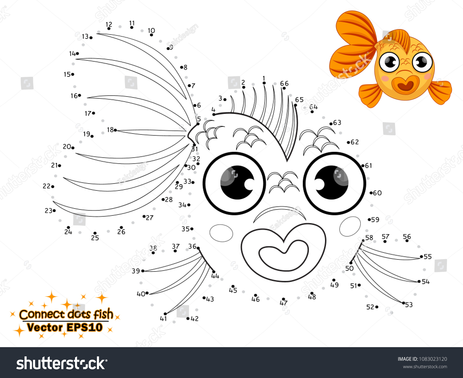 Connect Dots Draw Cute Cartoon Fish Stock Vector (Royalty Free ...