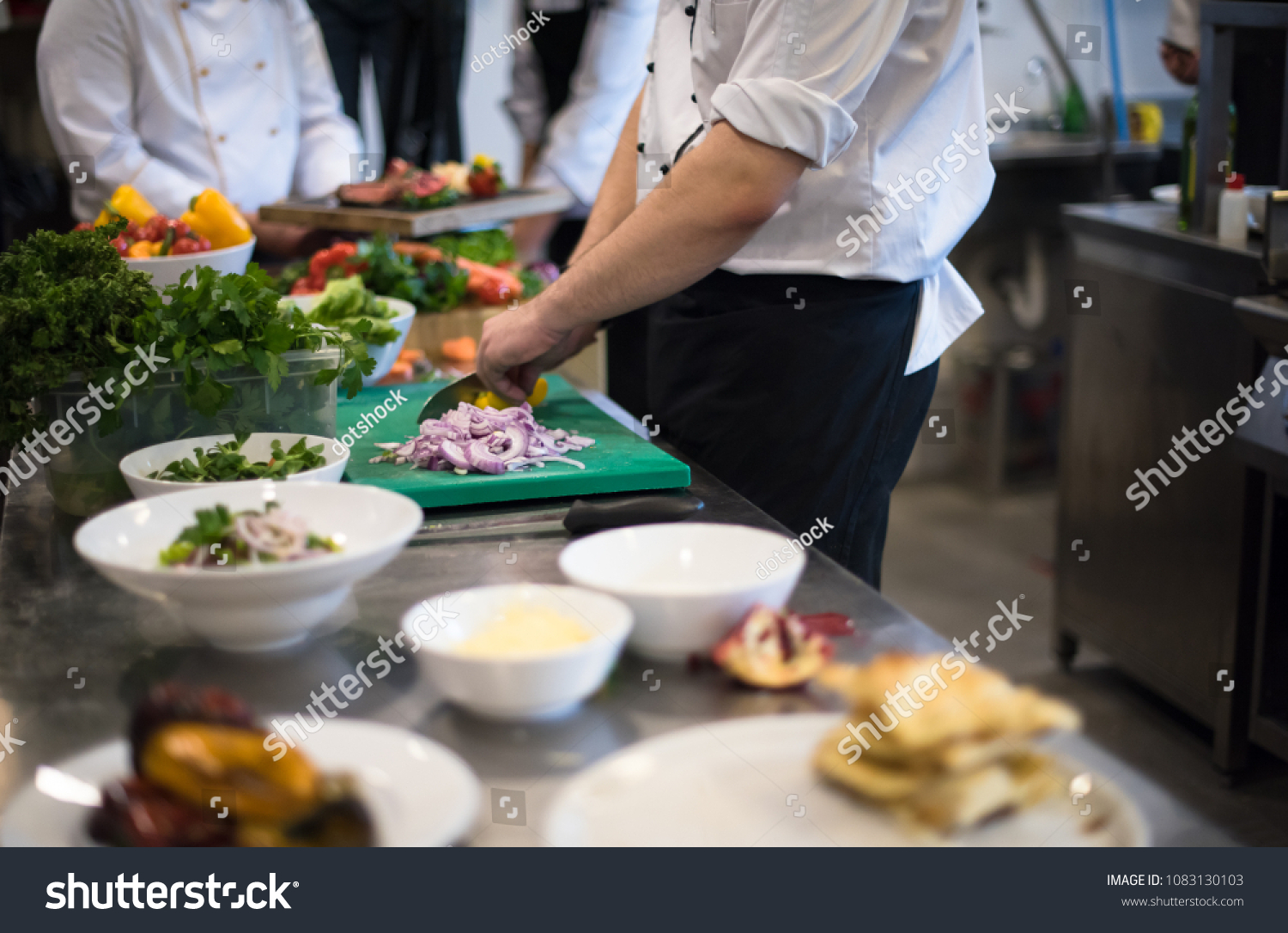 Professional Team Cooks Chefs Preparing Meal Stock Photo 1083130103 ...