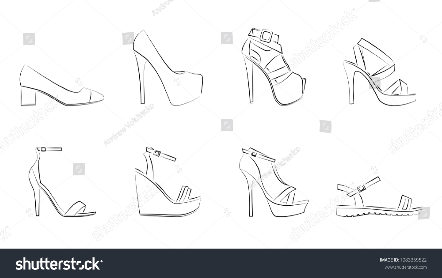 Female Shoes Boots Silhouettes Drawing Vector Stock Vector (Royalty ...