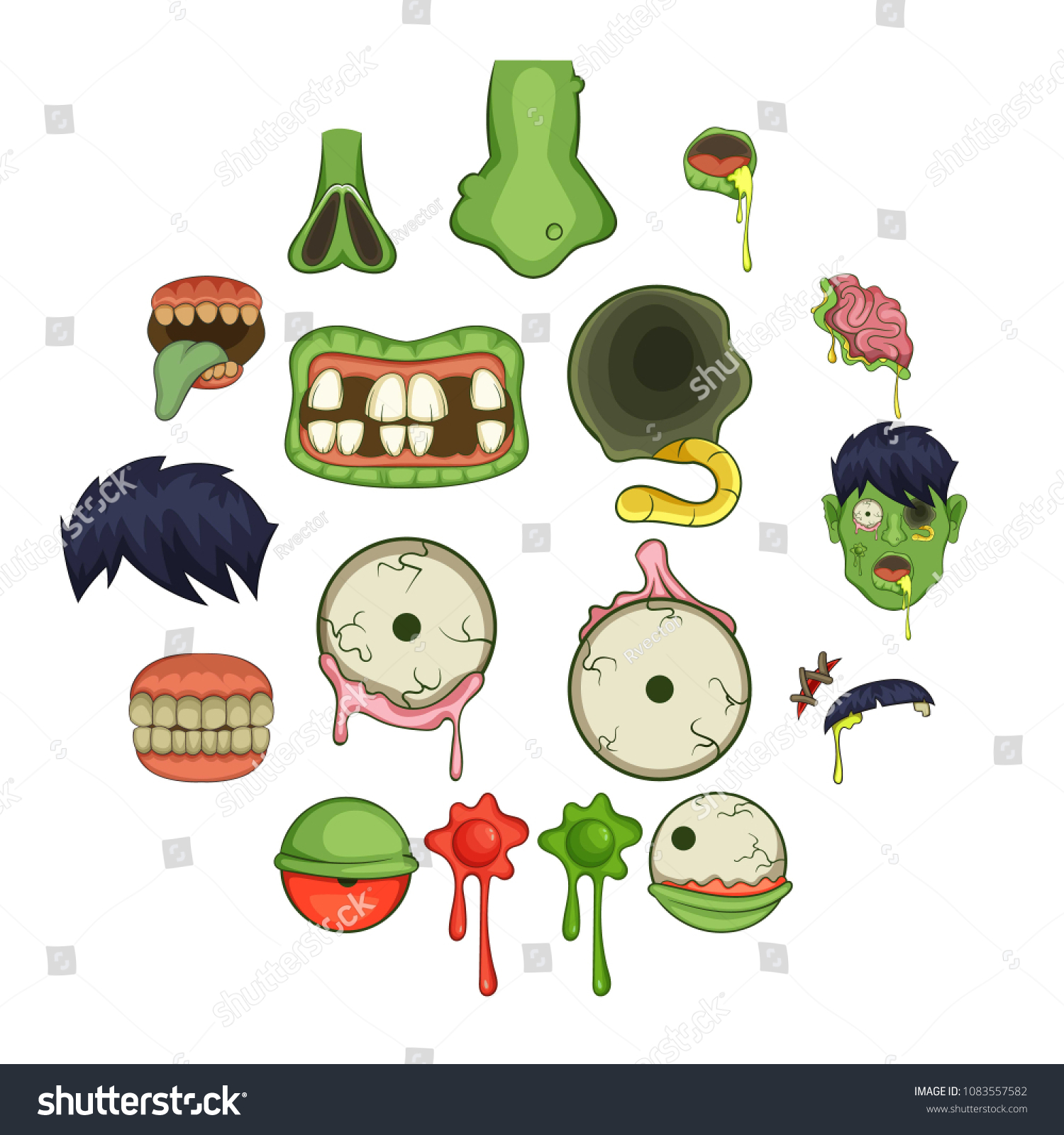 Zombie Parts Icons Set Cartoon Illustration Stock Vector Royalty Free 1083557582 Shutterstock