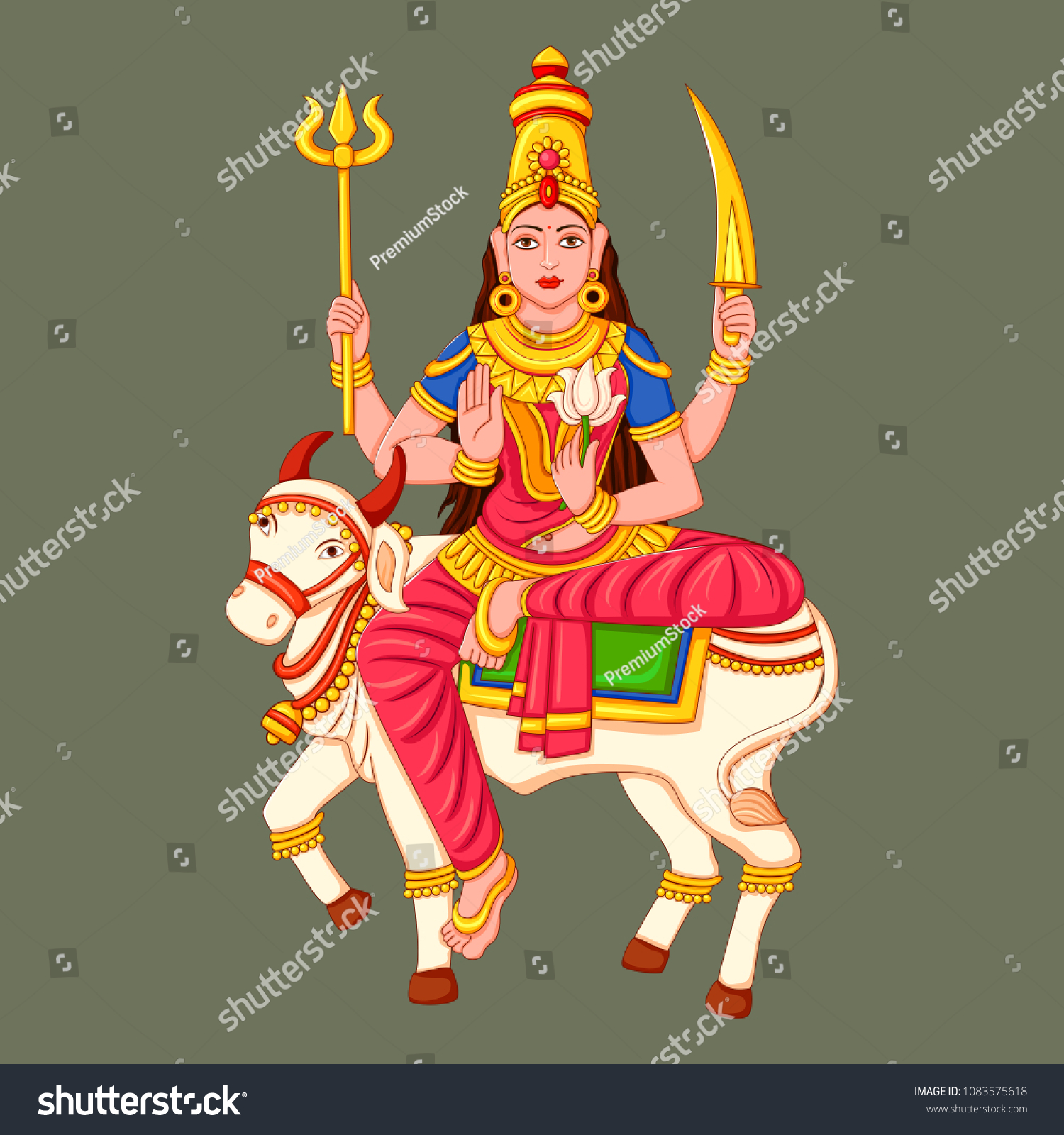 Vector Design Statue Indian Goddess Shailaputri Stock Vector (Royalty ...