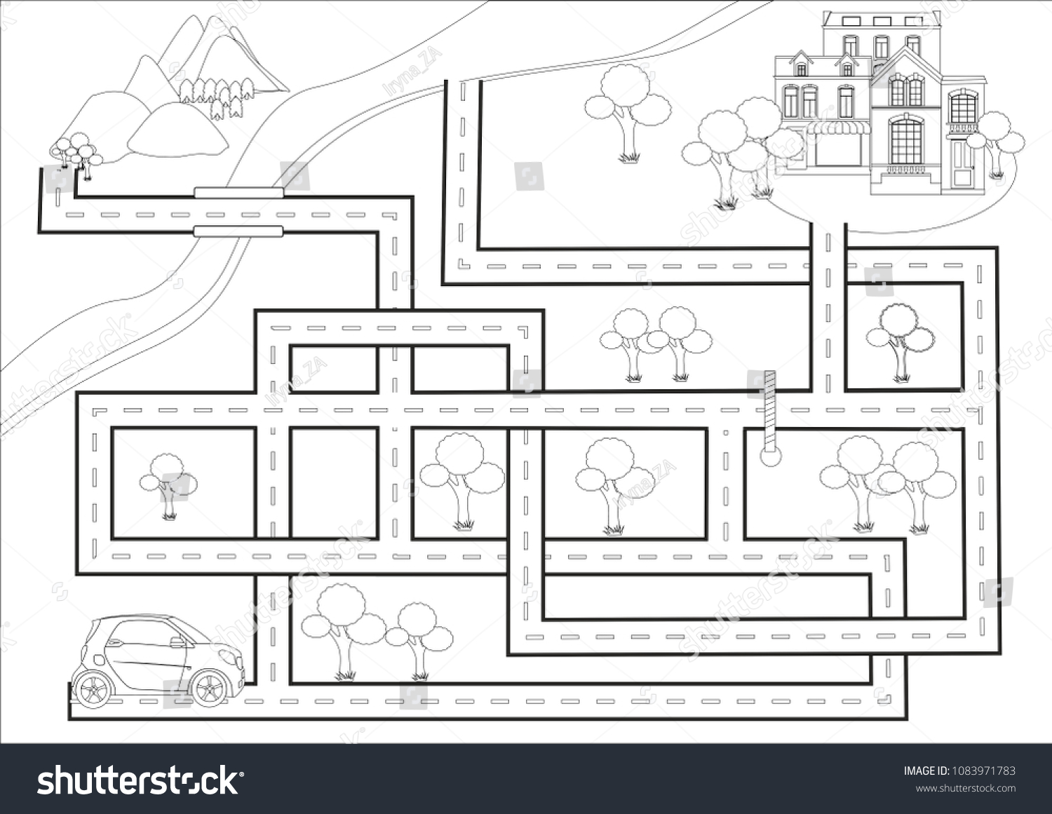 Maze Game Kids Labirinth Car Black Stock Illustration 1083971783 ...