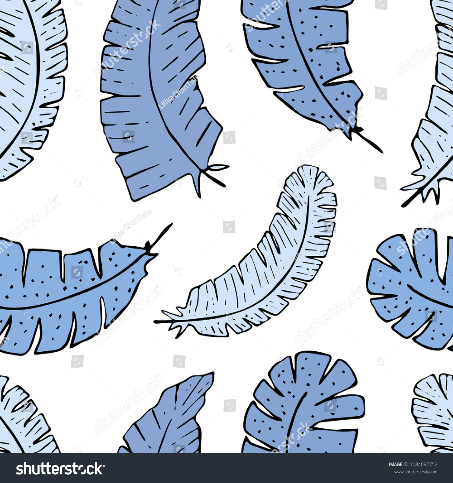 Blue Feathers On White Background Seamless Stock Vector Royalty Free Shutterstock