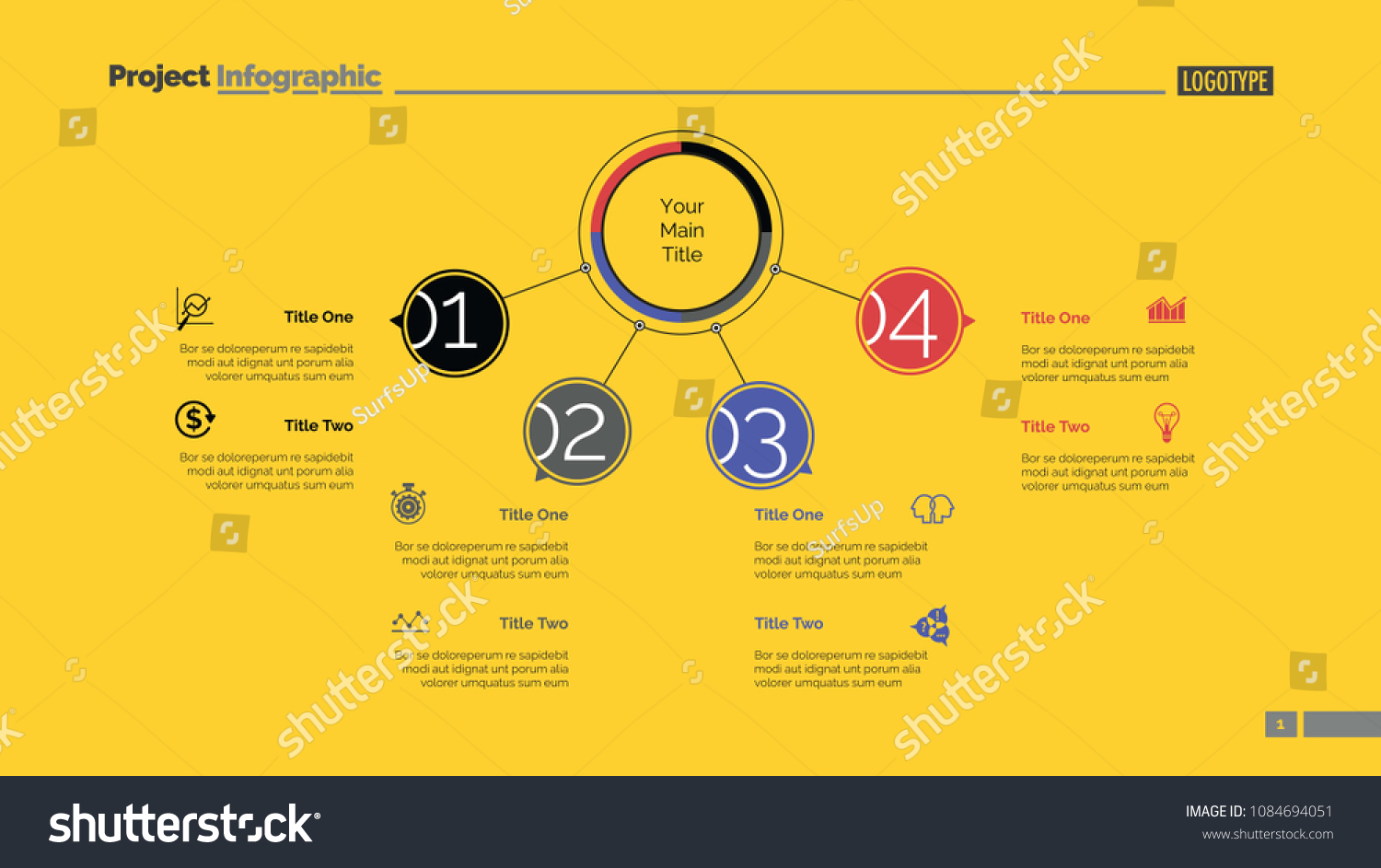 Four Points Process Chart Slide Template Stock Vector (Royalty Free ...