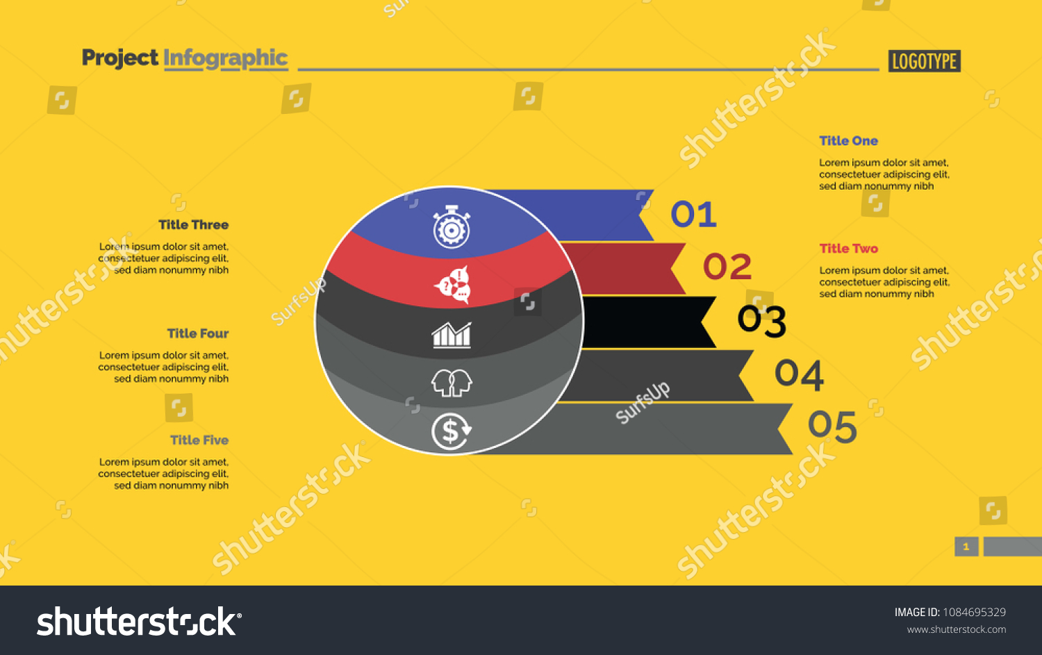 Five Steps Process Chart Slide Template Stock Vector (Royalty Free ...