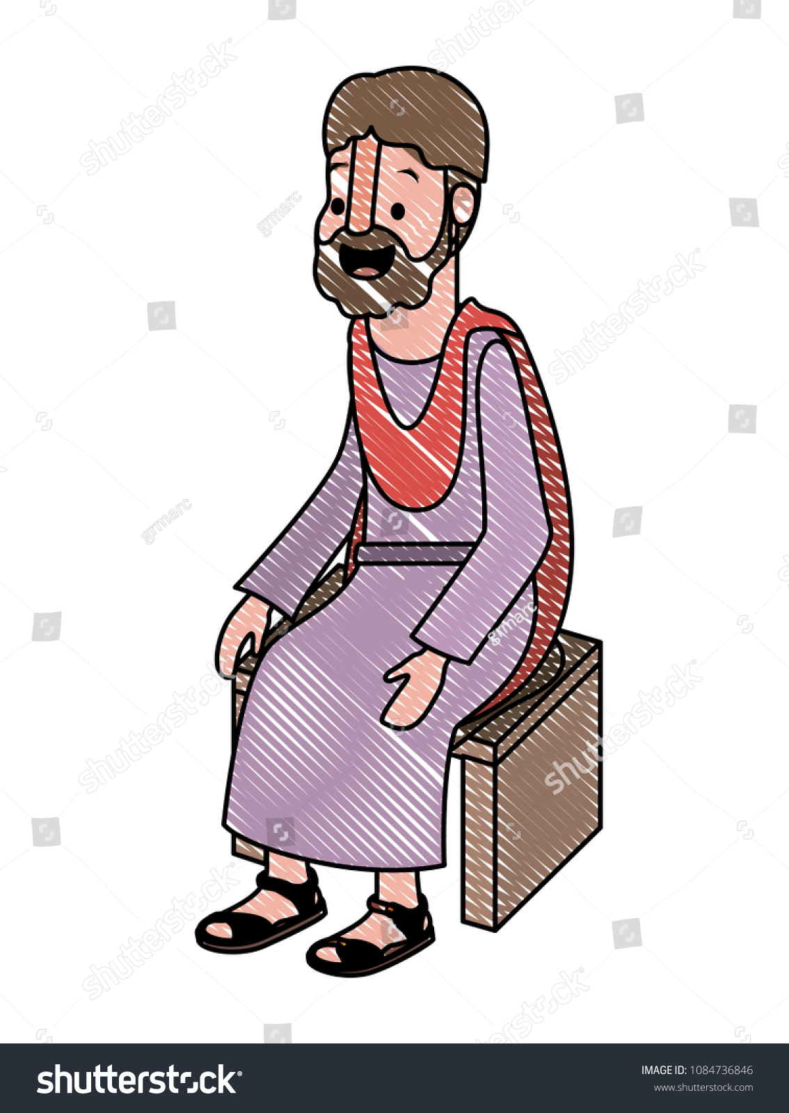 Apostle Jesus Sitting On Wooden Chair Stock Vector Royalty Free