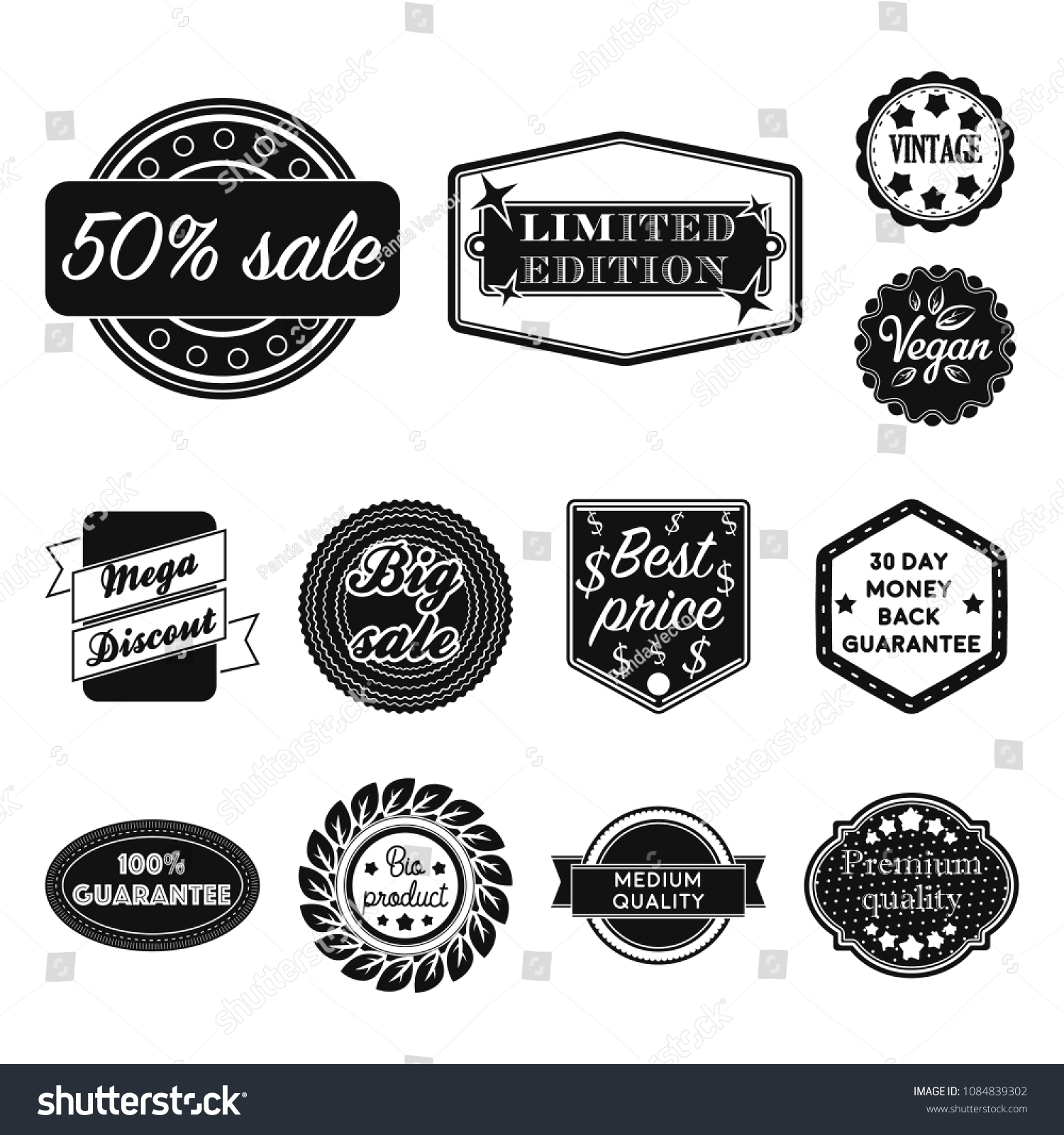 Different Label Black Icons Set Collection Stock Vector (Royalty Free ...