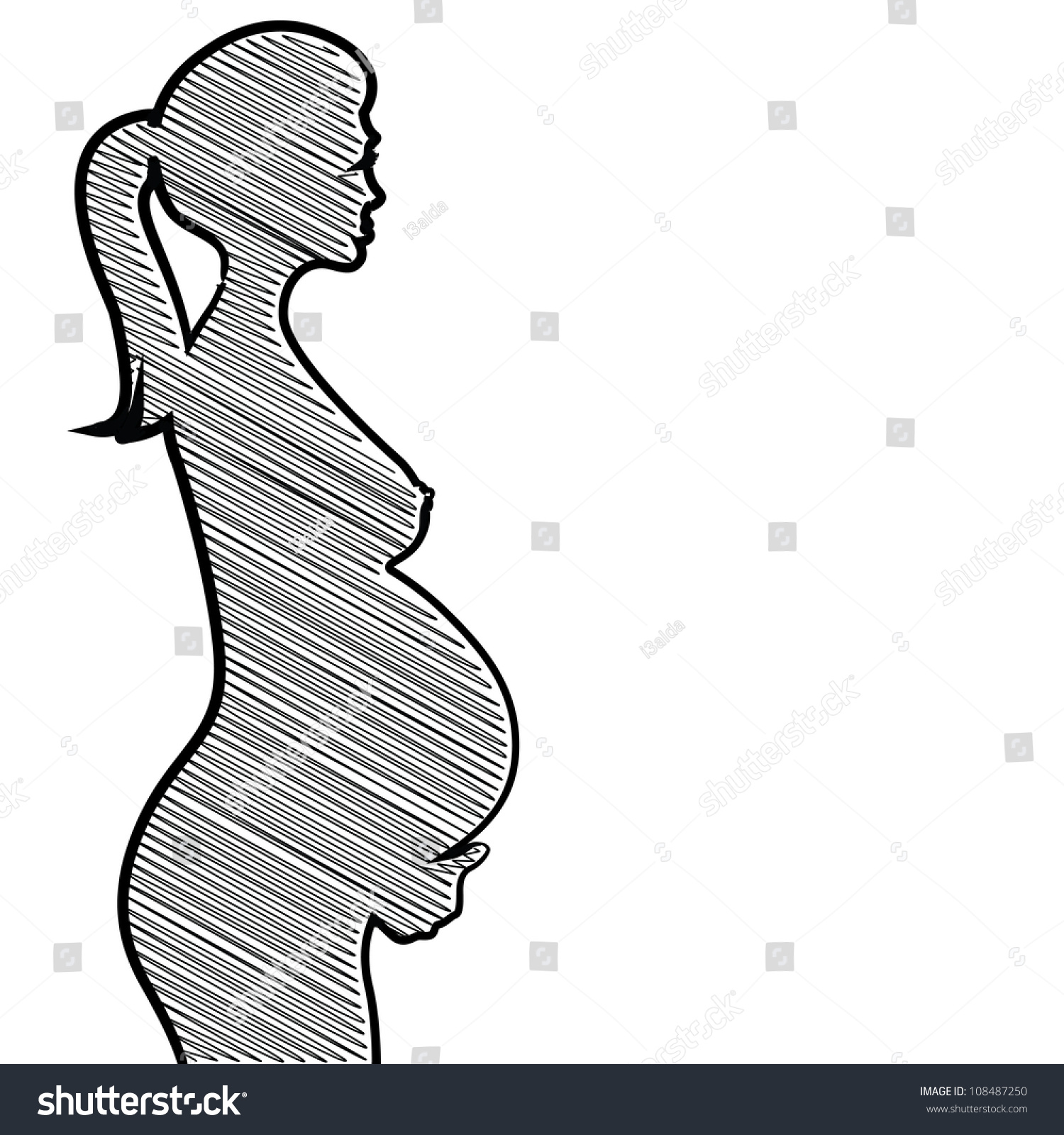 Pregnant Naked Woman Silhouette Illustration 스톡 벡터 로열티 프리 108487250