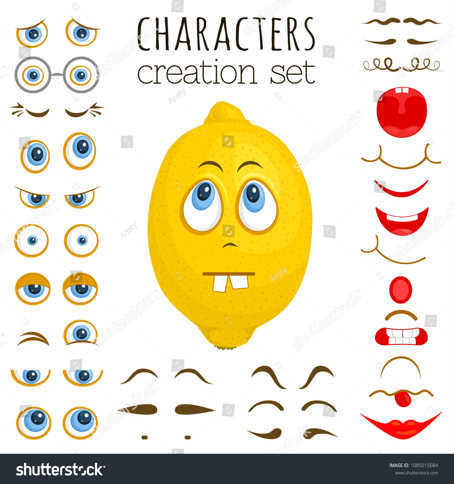Set Elements Creating Cartoon Characters Vector Stock Vector (Royalty