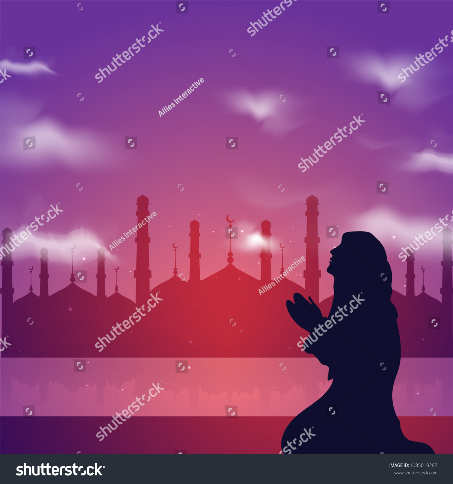 Silhouette Muslim Girl Praying Infront Mosque Stock Vector Royalty Free 1085019287 Shutterstock 8129