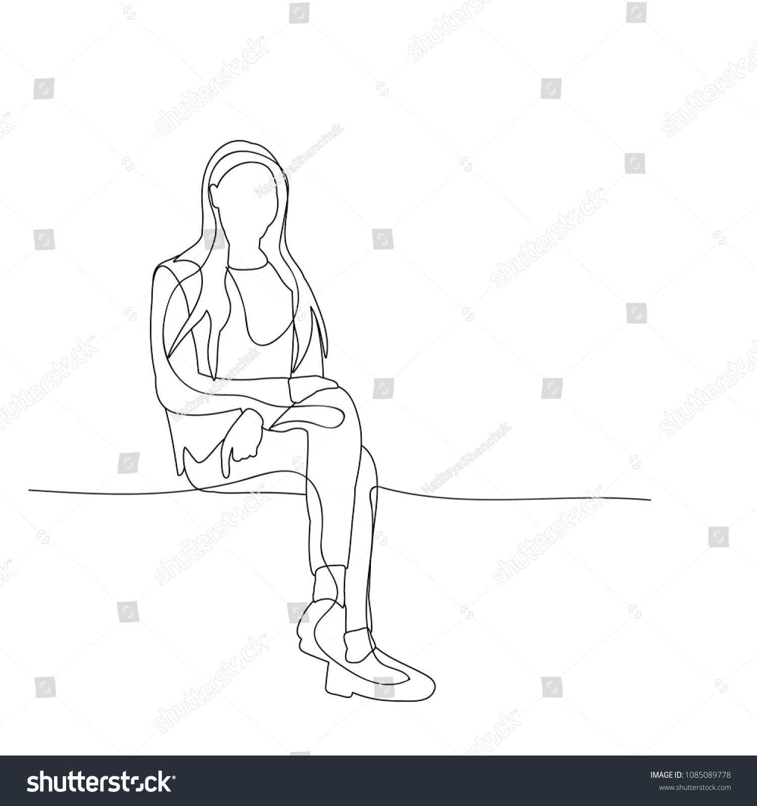 Isolated Sketch Girl Sitting Alone Stock Vector (Royalty Free ...