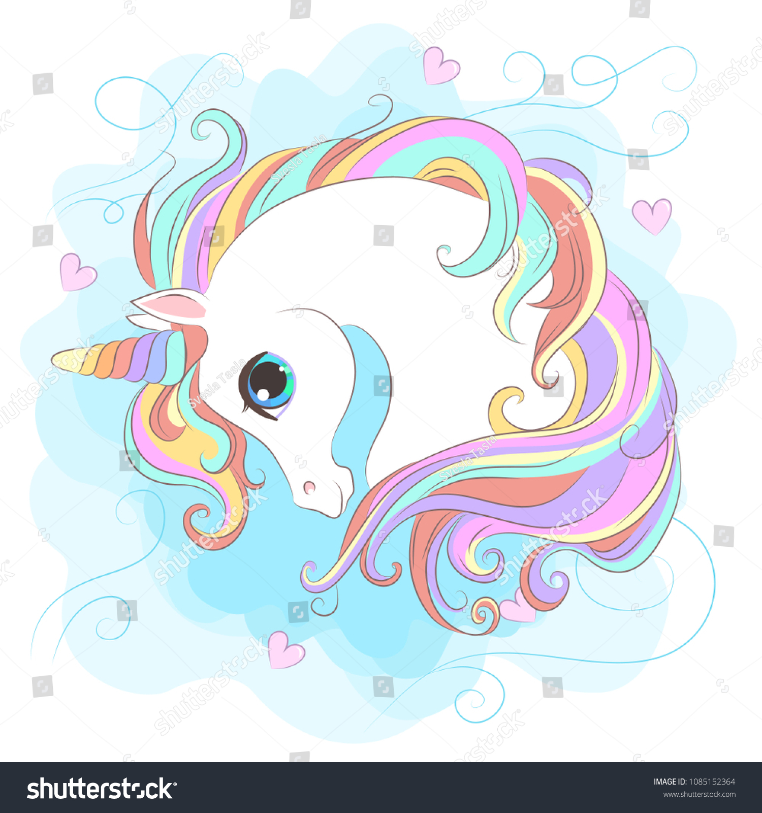 White Unicorn Rainbow Hair Vector Illustration Stock Vector (Royalty ...