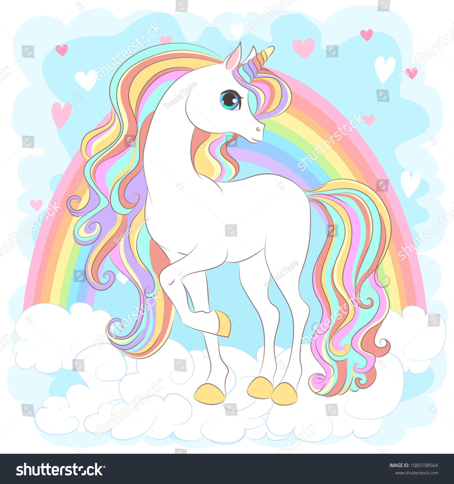 White Unicorn Rainbow Hair Vector Illustration Stock Vector (Royalty ...