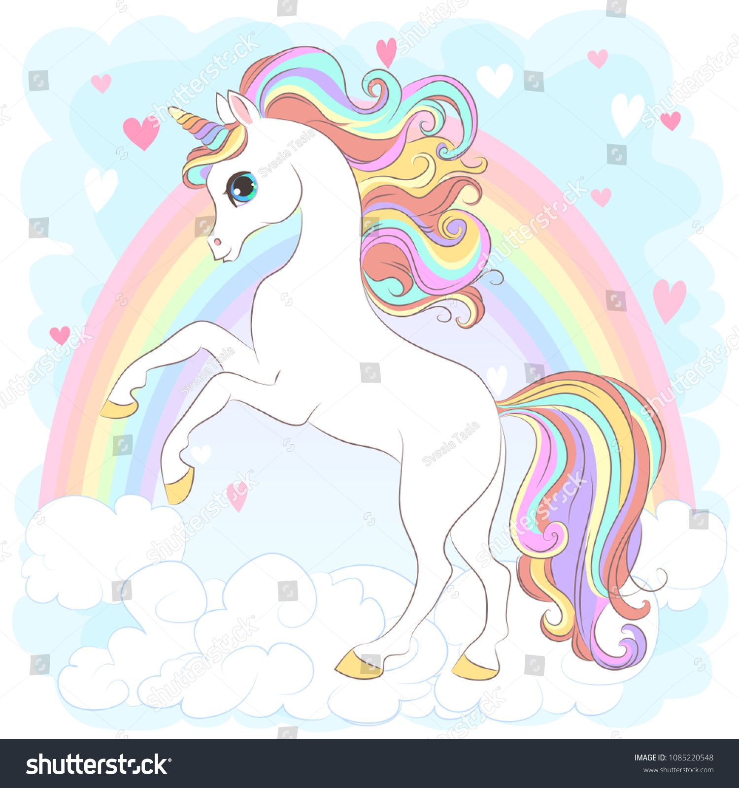 White Unicorn Rainbow Hair Vector Illustration Stock Vector (Royalty ...