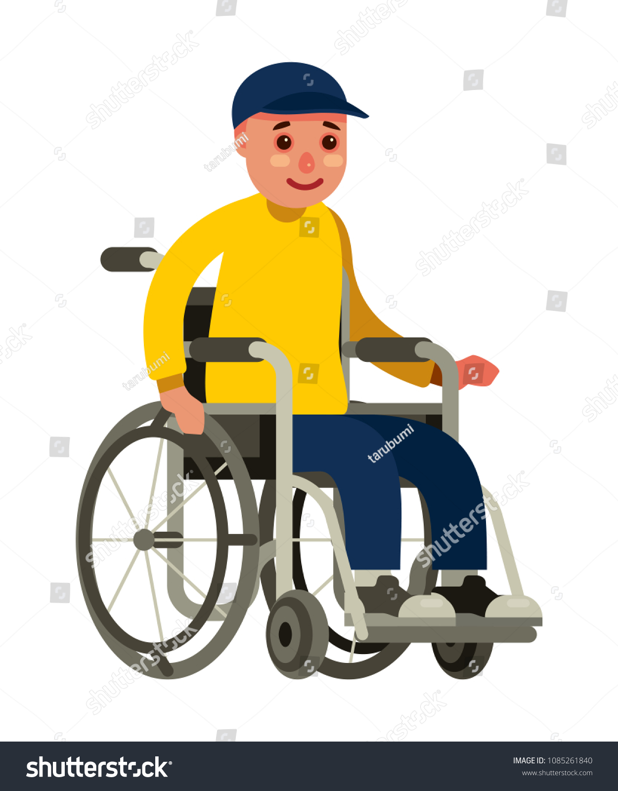 Инвалид на коляске на белом фоне