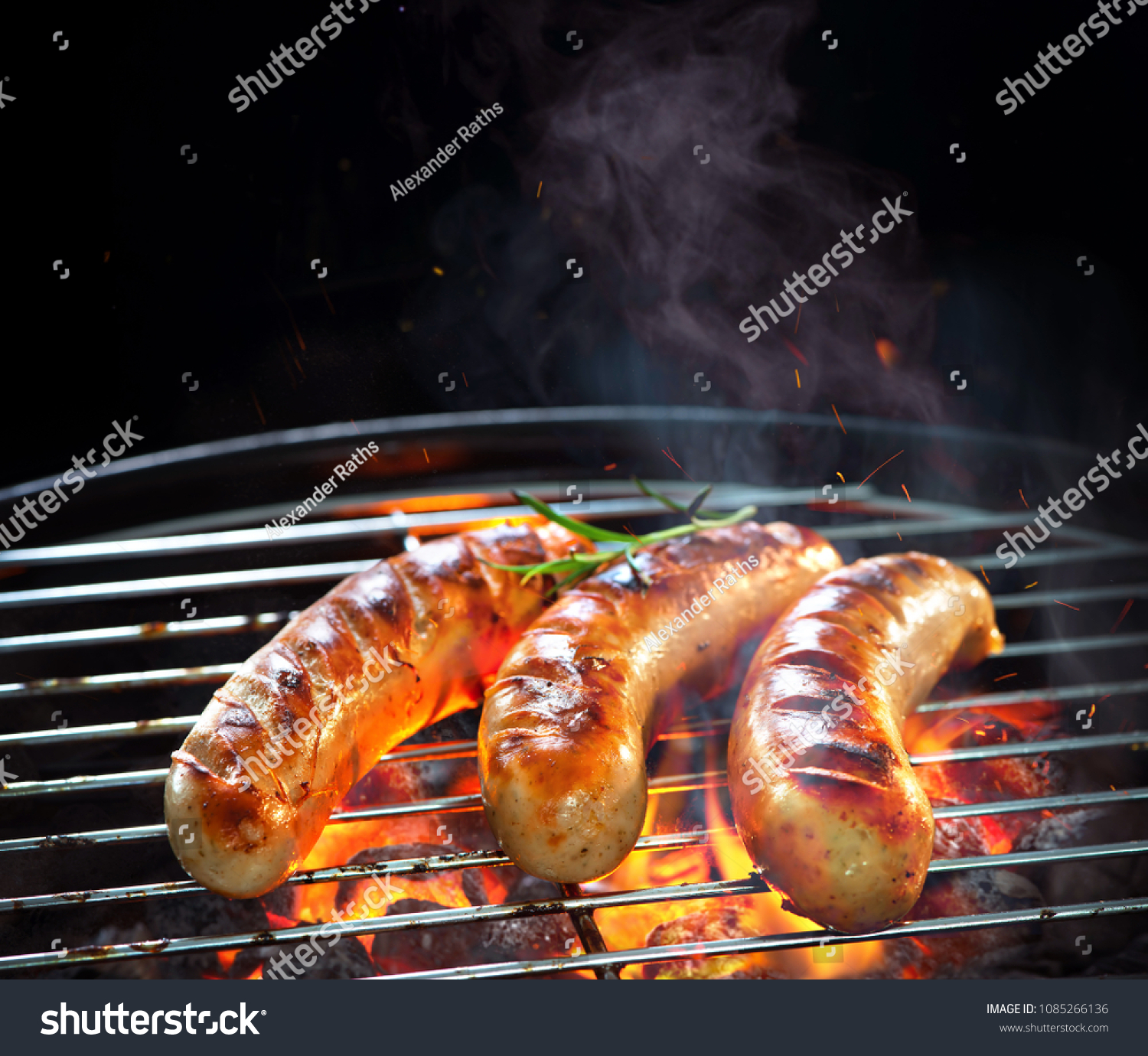 Grilled Sausage On Flaming Grill Images Stock Photos Vectors Shutterstock