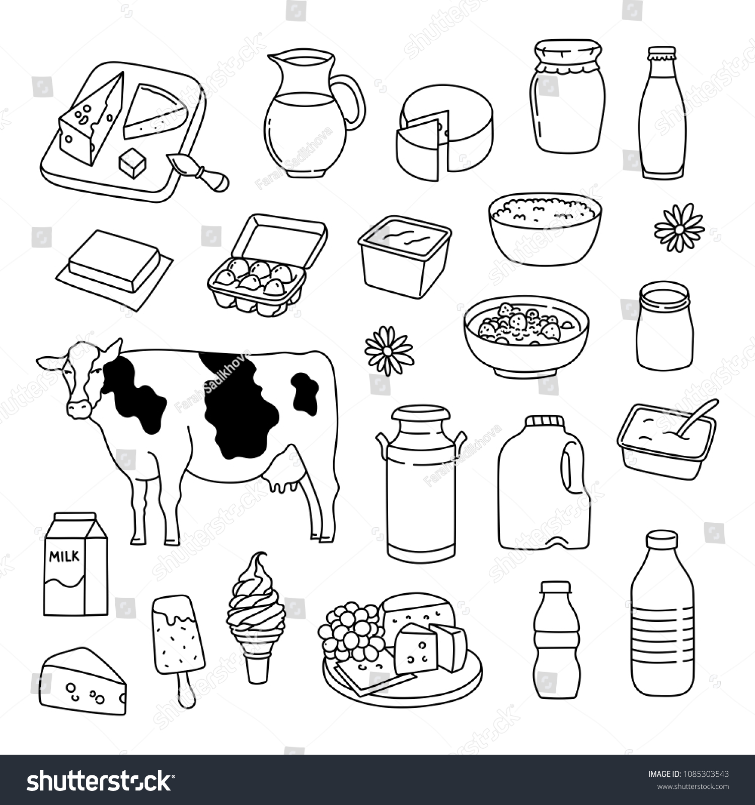 Dairy Products Hand Drawn Doodle Illustration Stock Vector Royalty