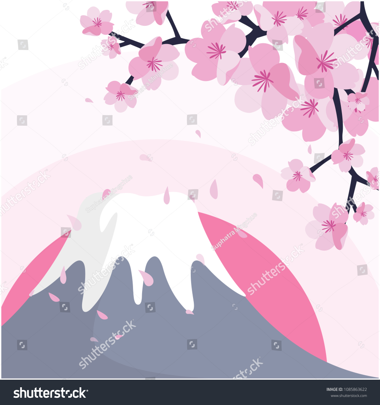 Mount Fuji Sakura Pink Background Vector Stock Vector (Royalty Free ...