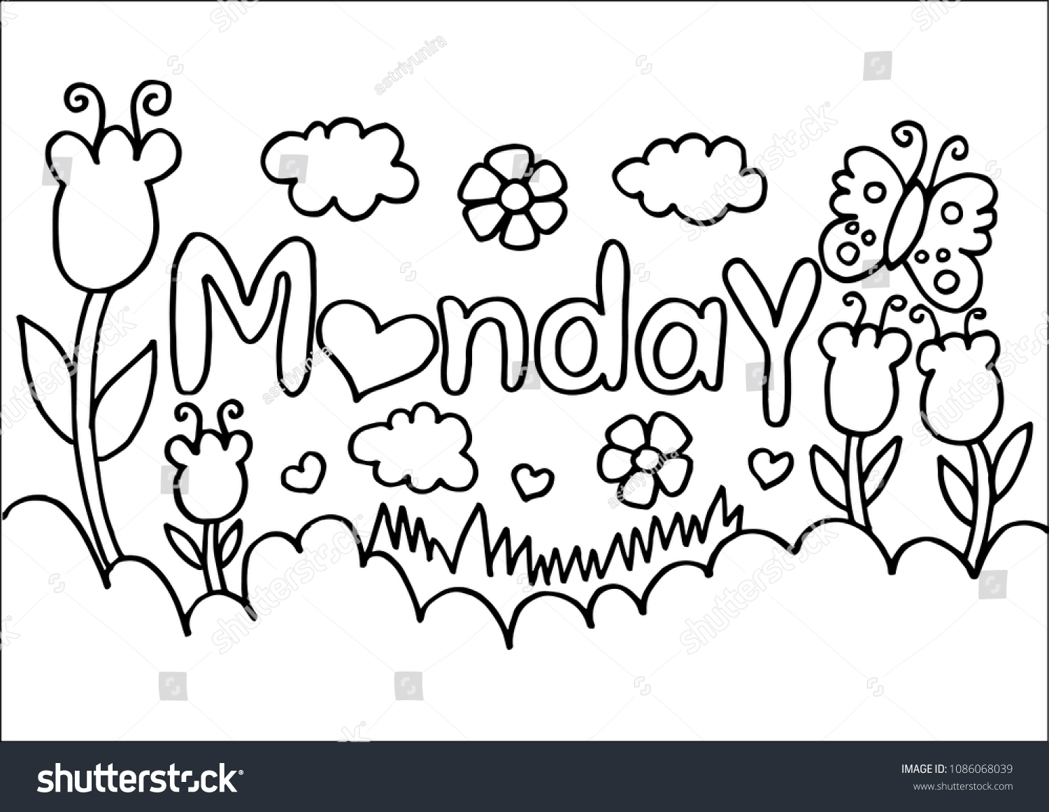 Monday Text Nature Coloring Page 스톡 벡터(로열티 프리) 1086068039 | Shutterstock