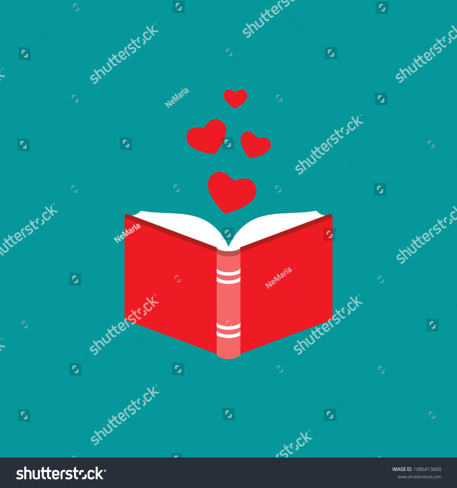 Open Book Red Cover Red Hearts Stock Vector (Royalty Free) 1086413600 ...