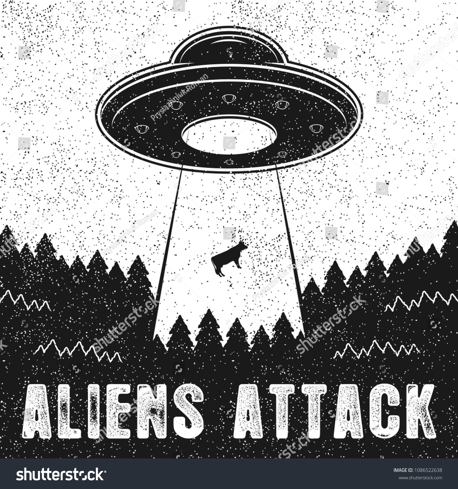 Ufo Abducts Cow Vintage Illustration Aliens Stock Vector (Royalty Free ...