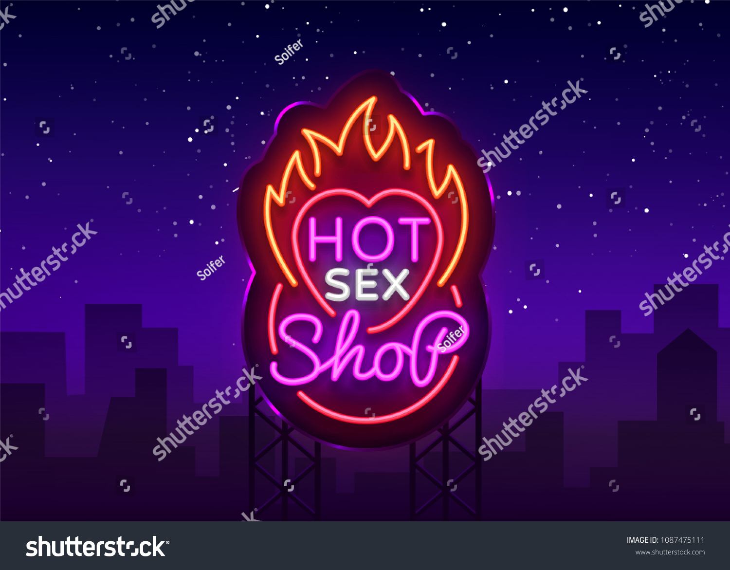 Sex Shop Logo Neon Style Design Stock Vector Royalty Free 1087475111