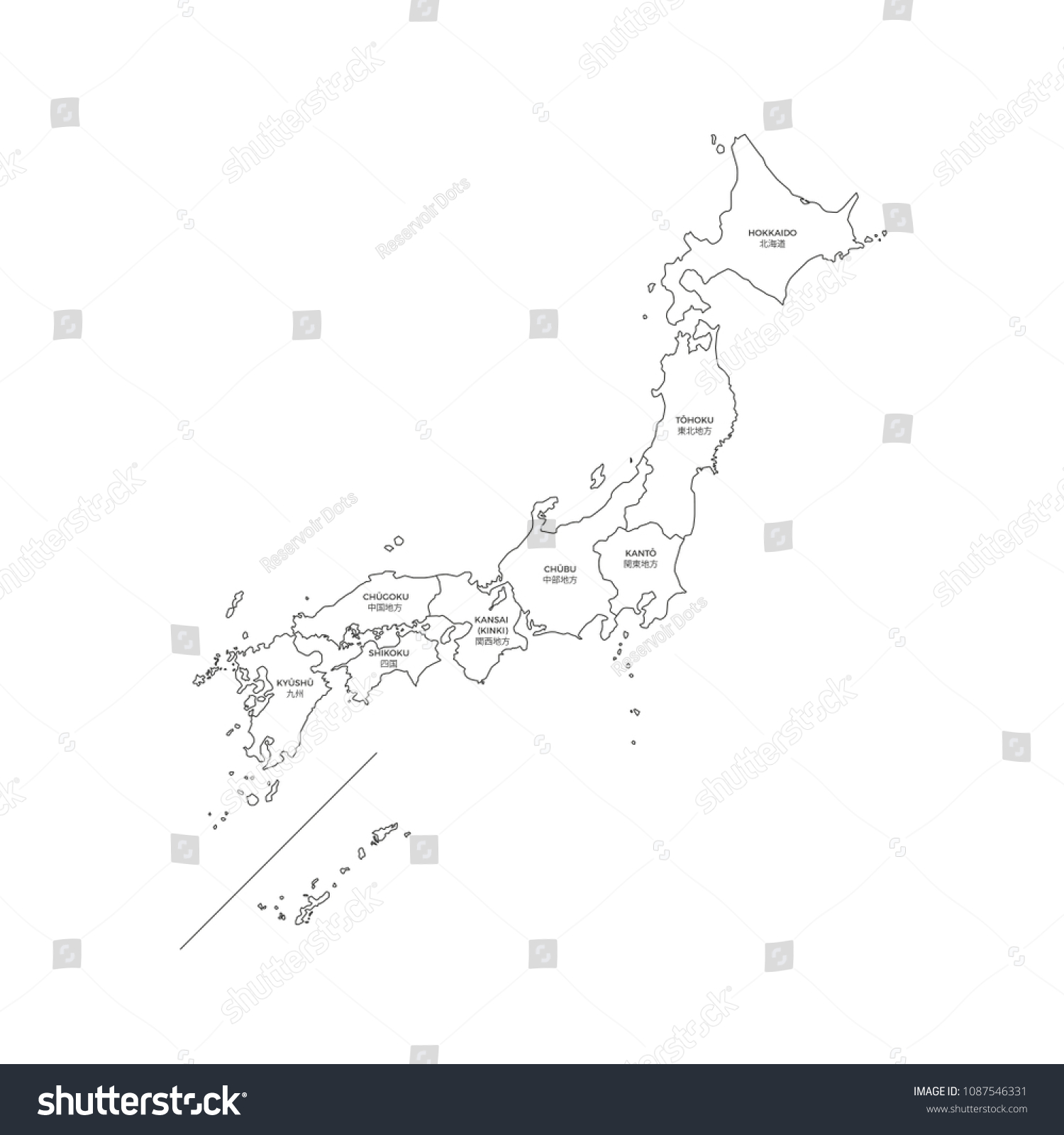 Japan Regions Map Line Vector Stock Vector (Royalty Free) 1087546331 ...