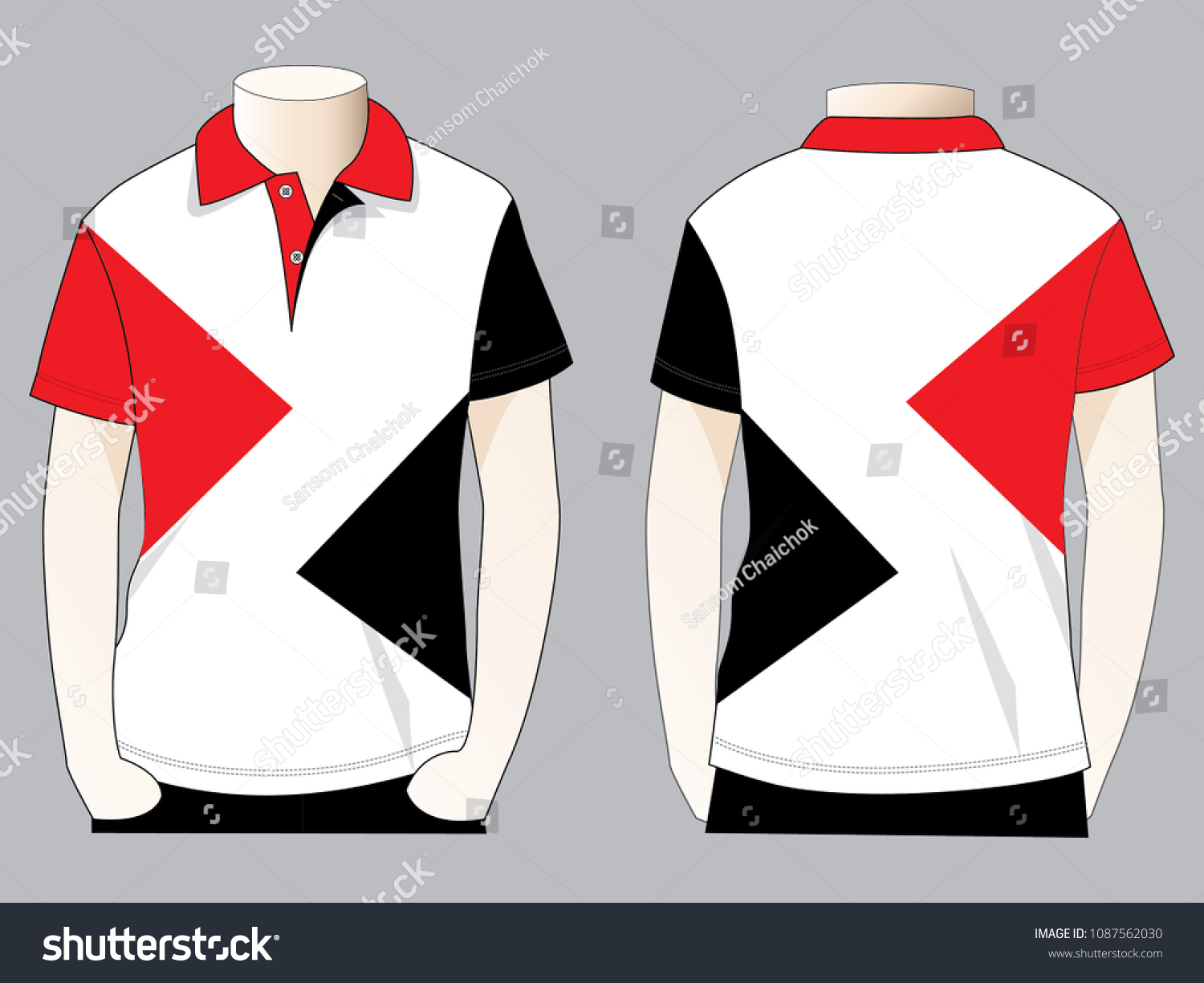 Whiteredblack Short Sleeve Polo Shirt Triangle Stock Vector (Royalty ...