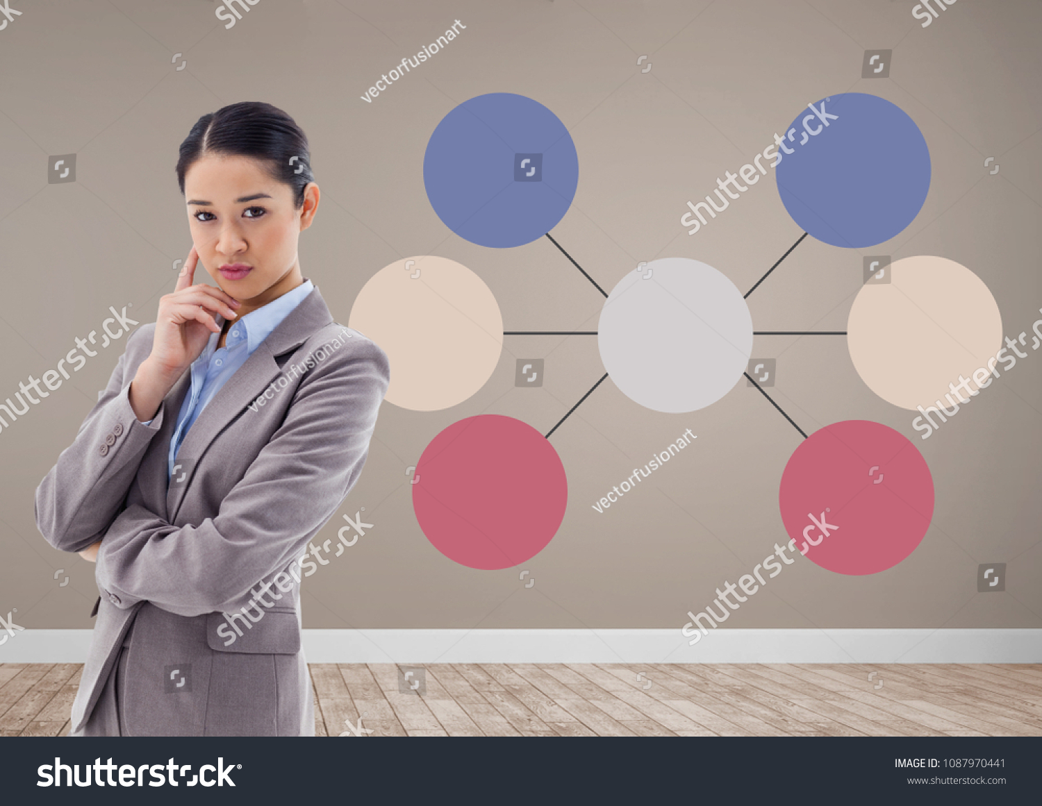 Businesswoman Colorful Mind Map Over Room Stock Photo Shutterstock