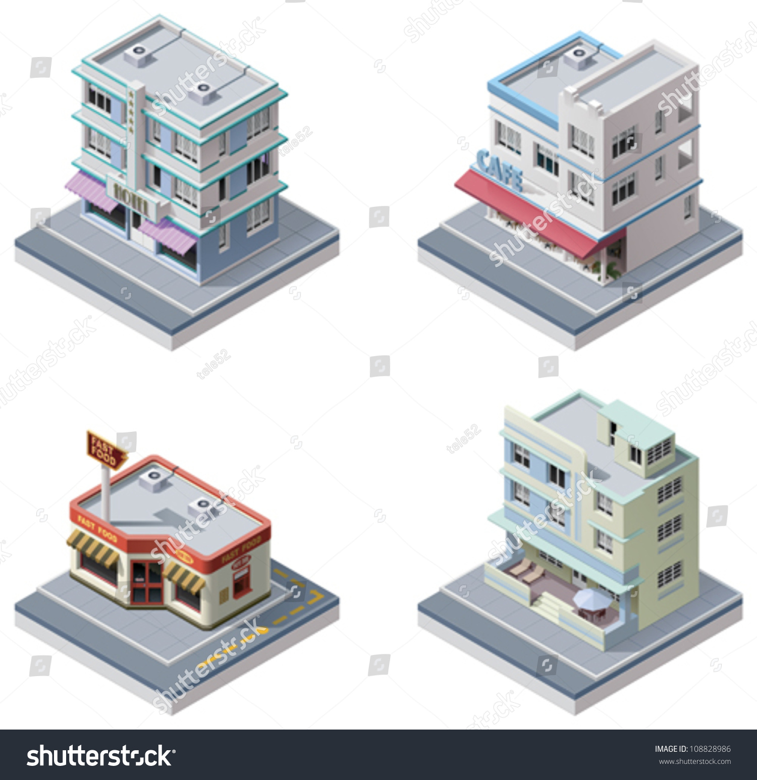 Vector Isometric Art Deco Buildings Set Stock Vector (Royalty Free