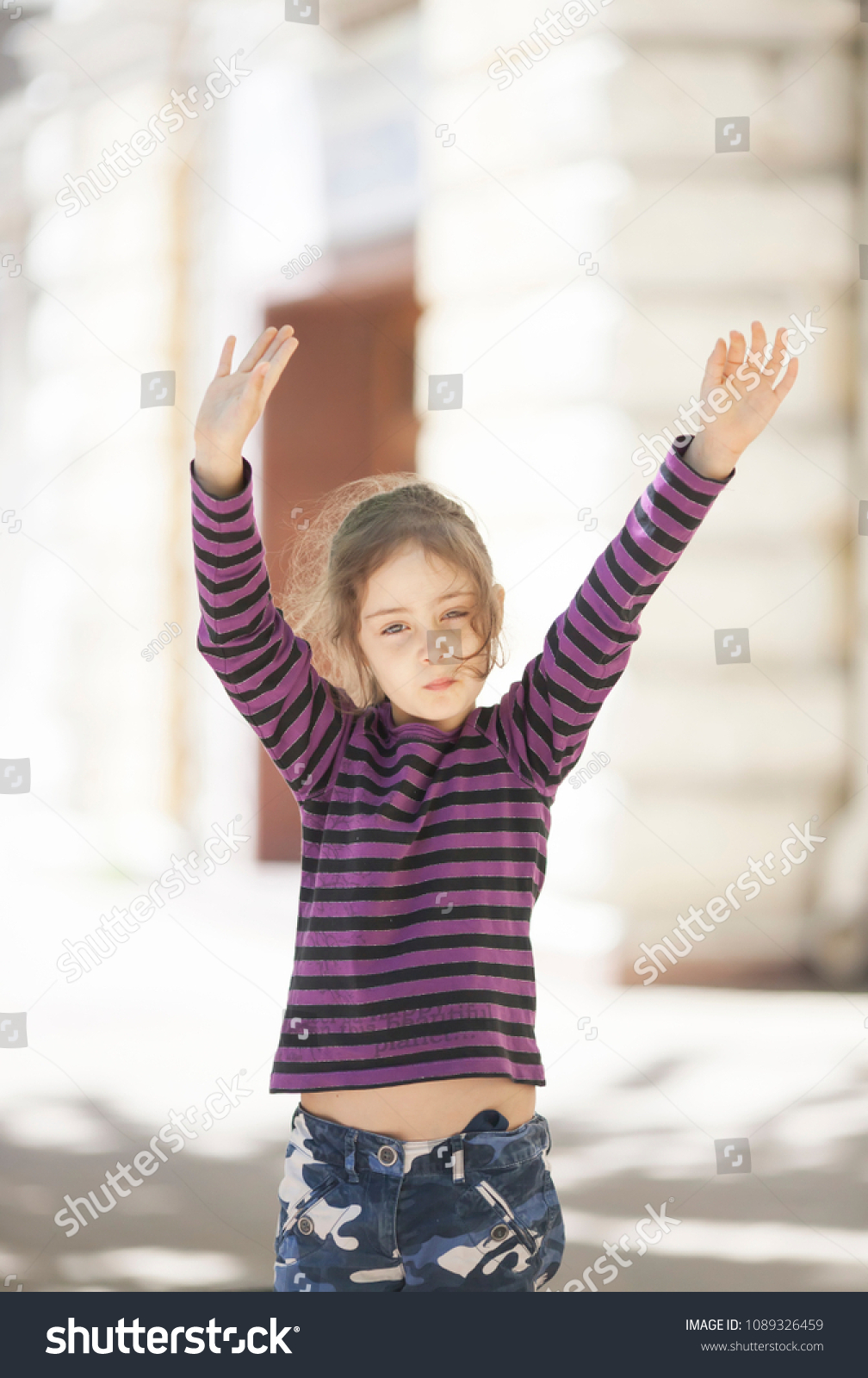 Portrait Little Girl Pulling Her Arms Stock Photo 1089326459 | Shutterstock