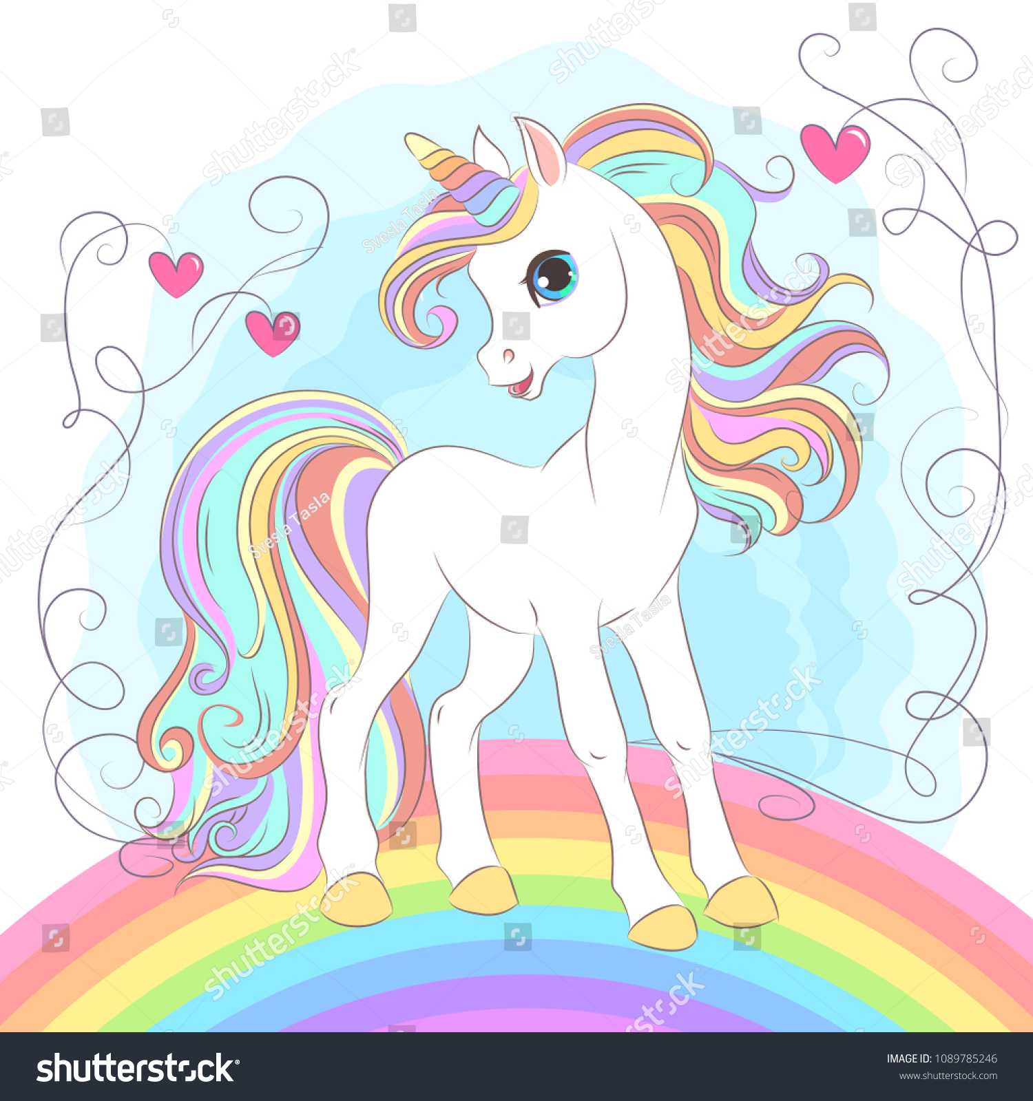 White Unicorn Rainbow Hair Vector Illustration Stock Vector (Royalty ...