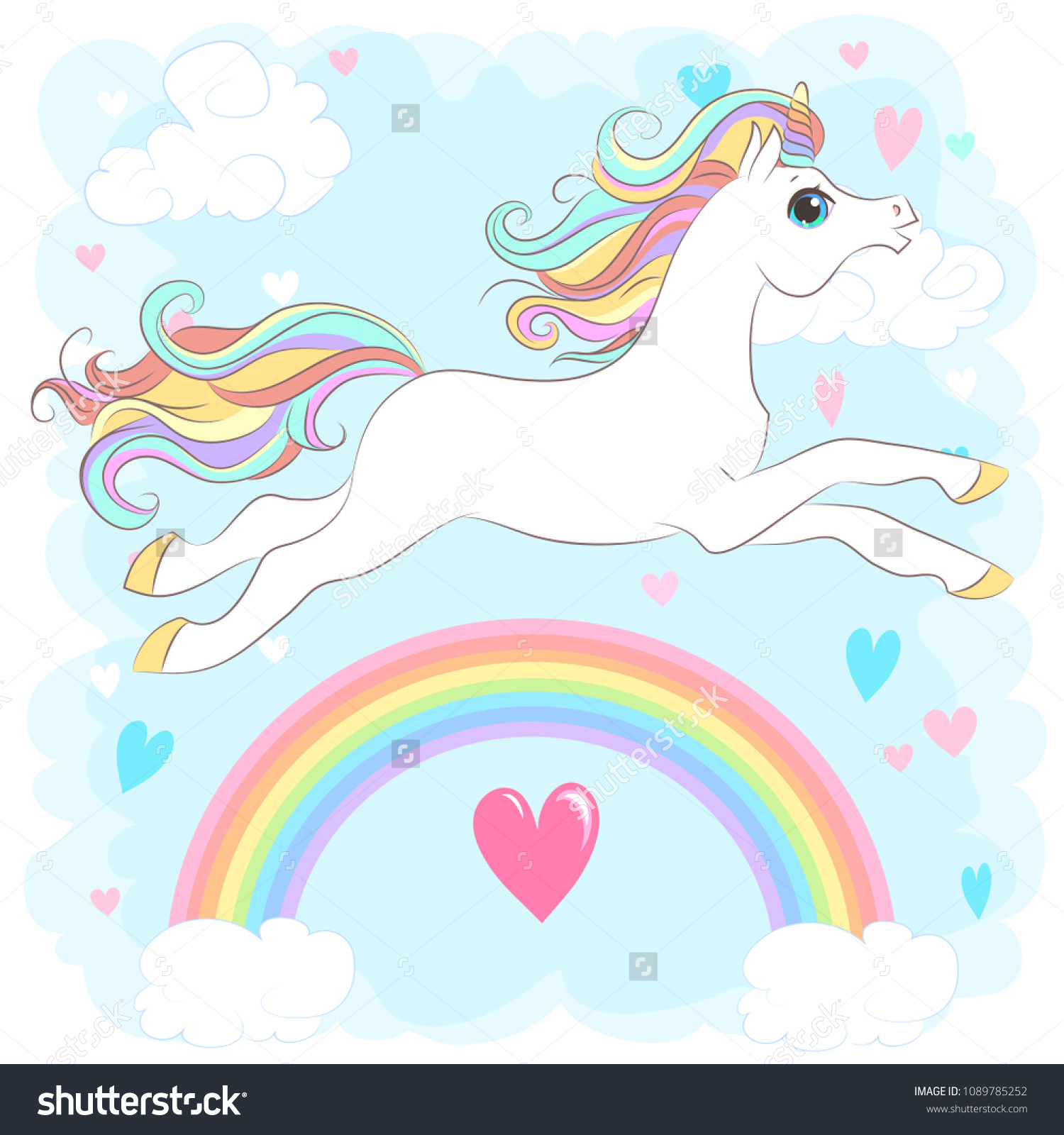 White Unicorn Rainbow Hair Vector Illustration Stock Vector (Royalty ...