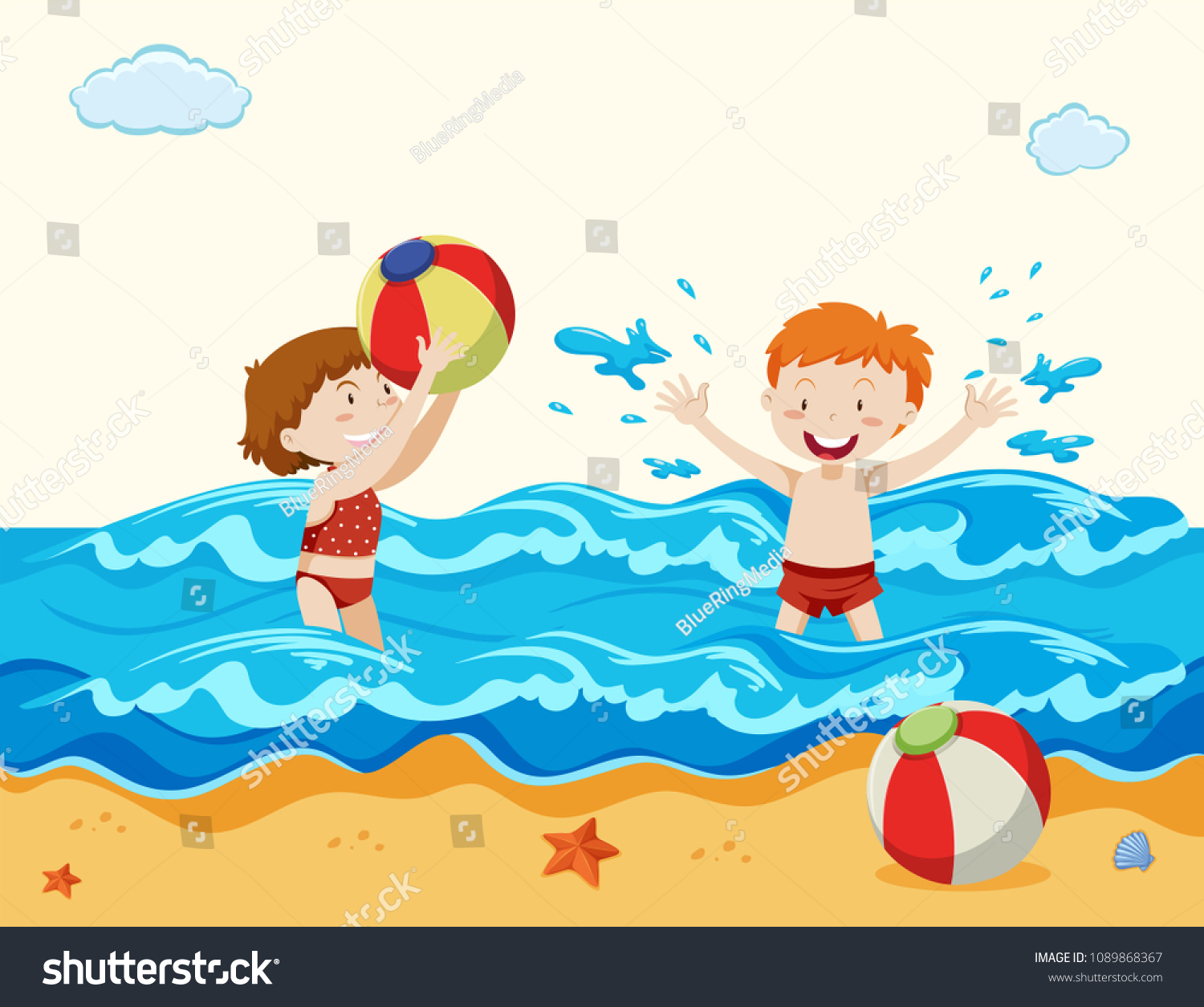 Boy Girl Playing Beach Illustration Stock Vector (Royalty Free ...