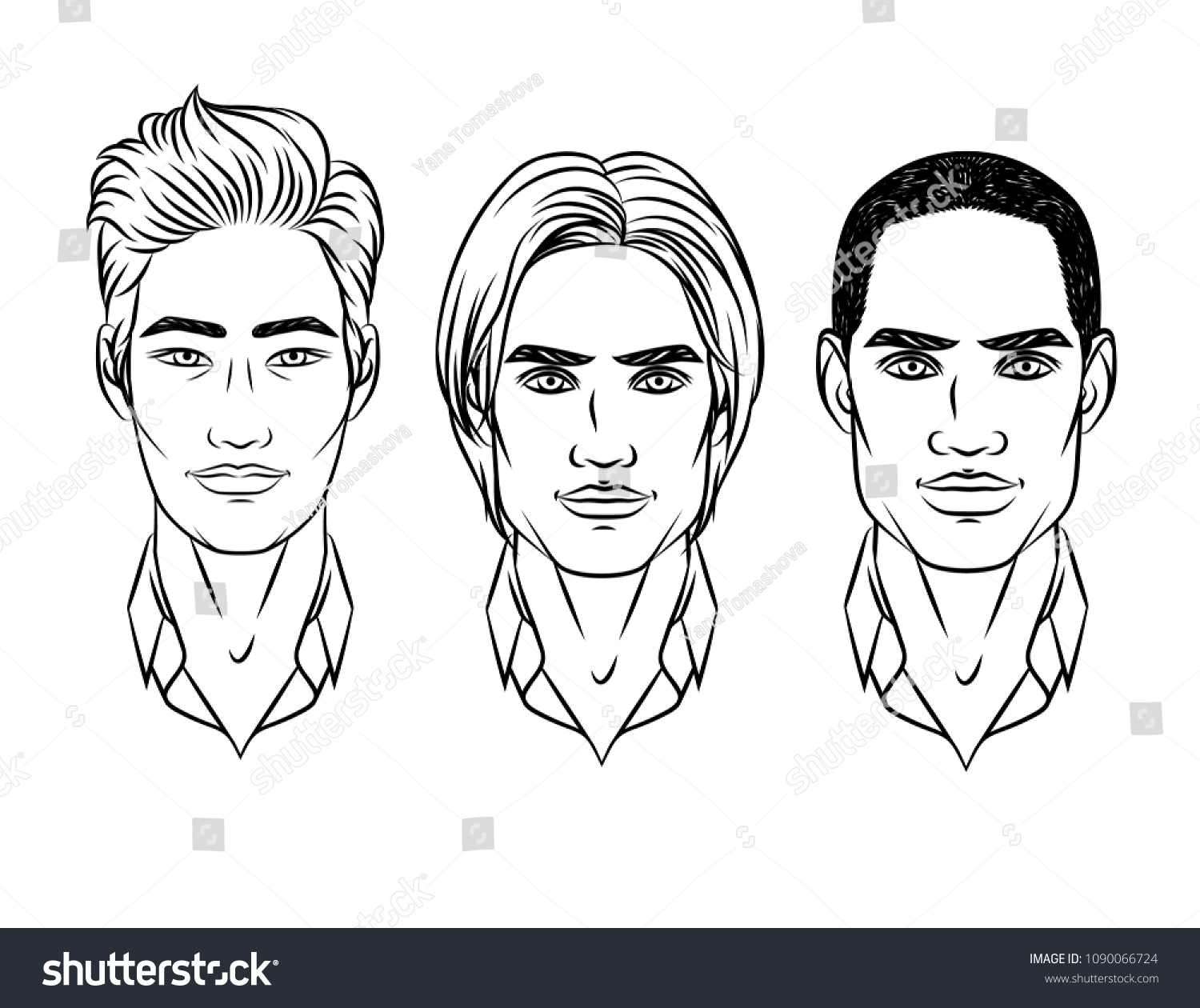 Black White Set Mens Faces Different Stock Illustration 1090066724 Shutterstock 4001