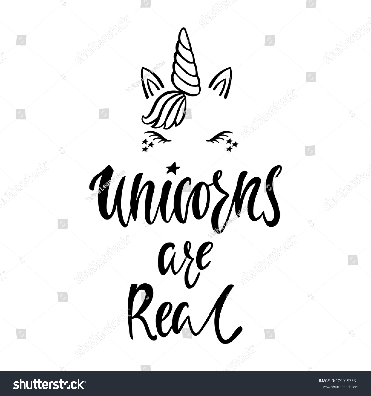 Unicorns Real Slogan Cute Unicorn Face Stock Vector (Royalty Free