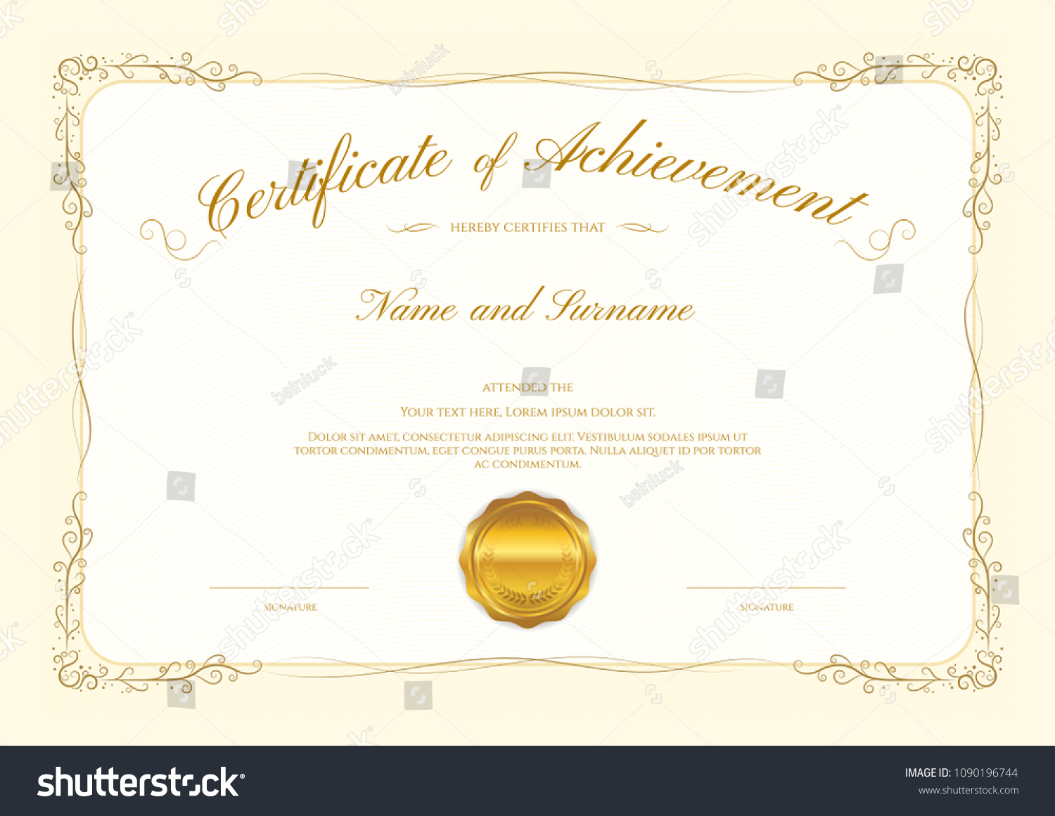 Luxury Certificate Template Elegant Border Frame Stock Vector (Royalty ...