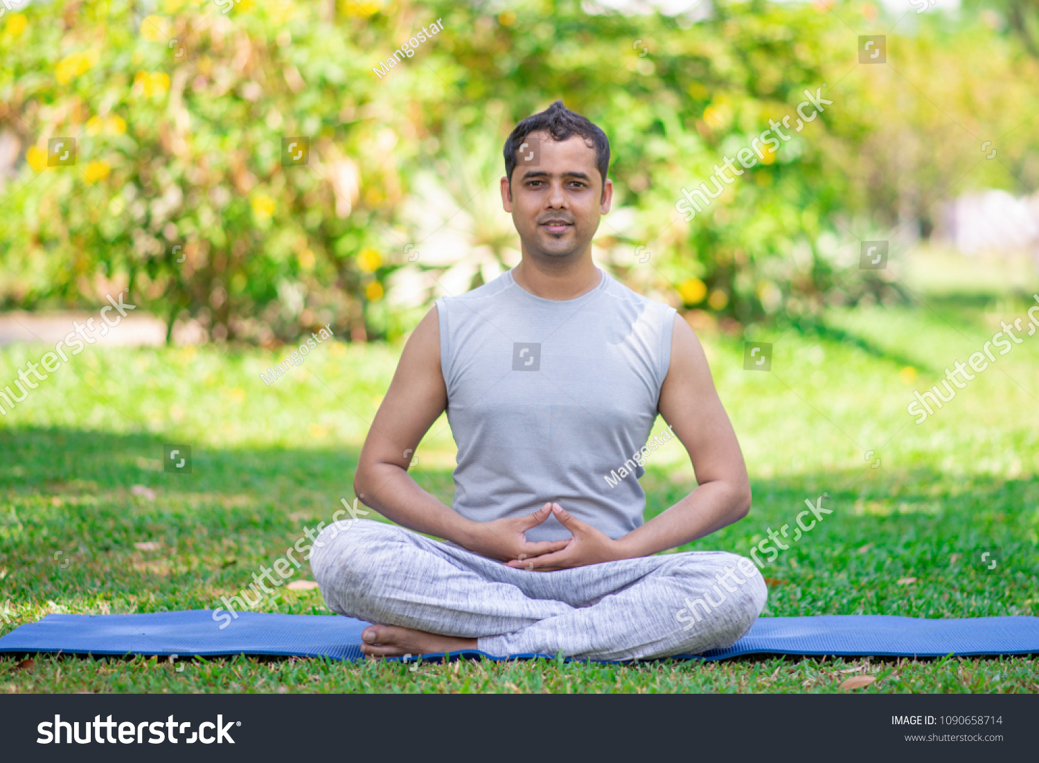 Serene Indian Yogi Doing Asanas Training Stock Photo 1090658714 ...