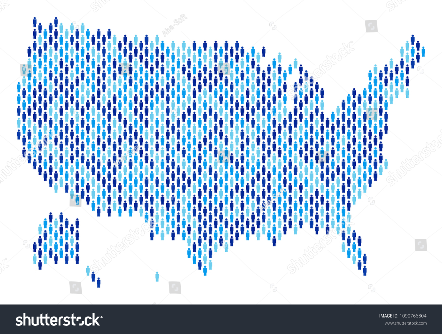 Population Usa Alaska Map Demography Vector Stock Vector Royalty Free   Stock Vector Population Usa With Alaska Map Demography Vector Mosaic Of Usa With Alaska Map Done Of Crowd 1090766804 