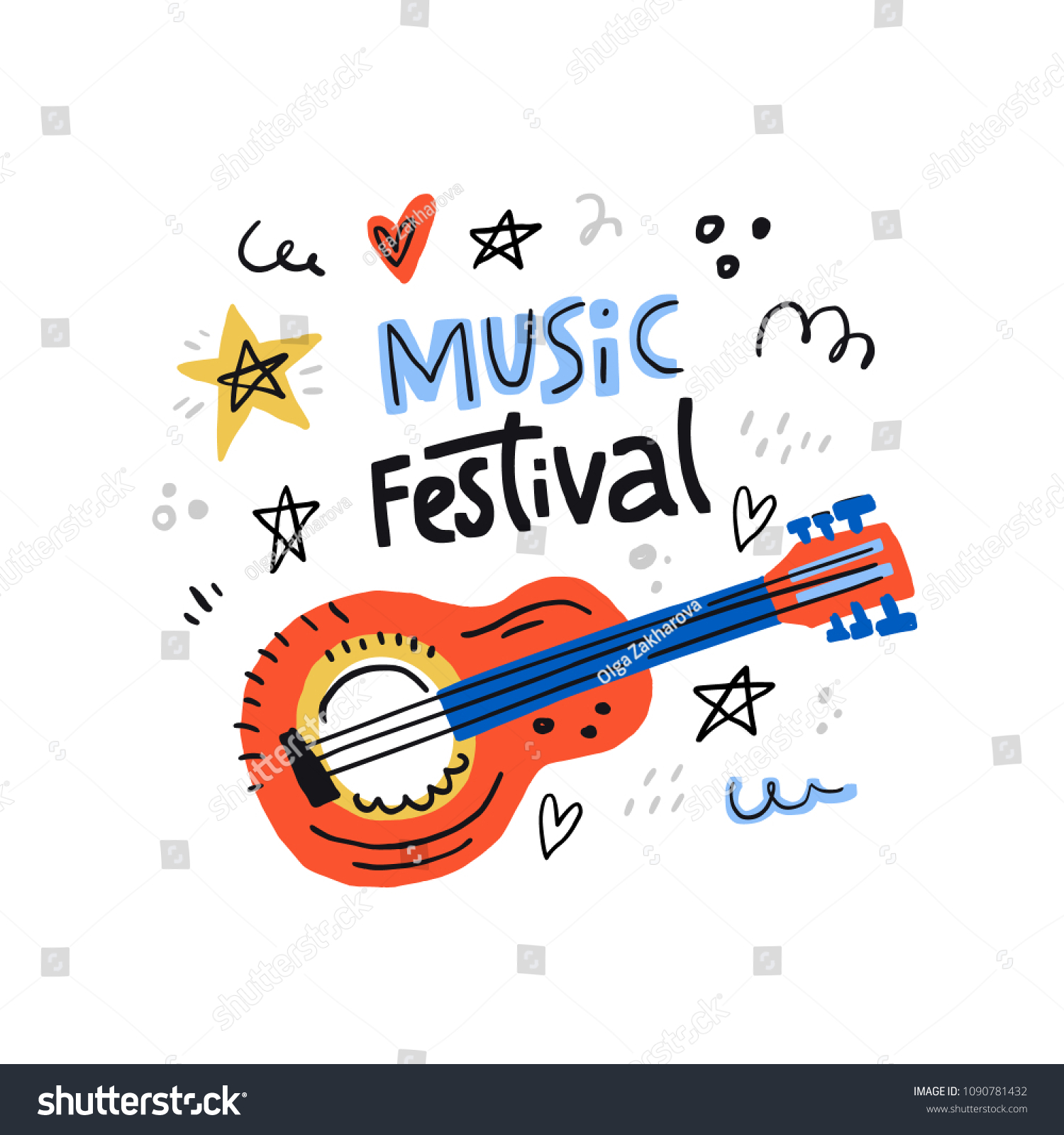 Illustration Music Festival Acoustic Guitar Lettering Stock Vector ...