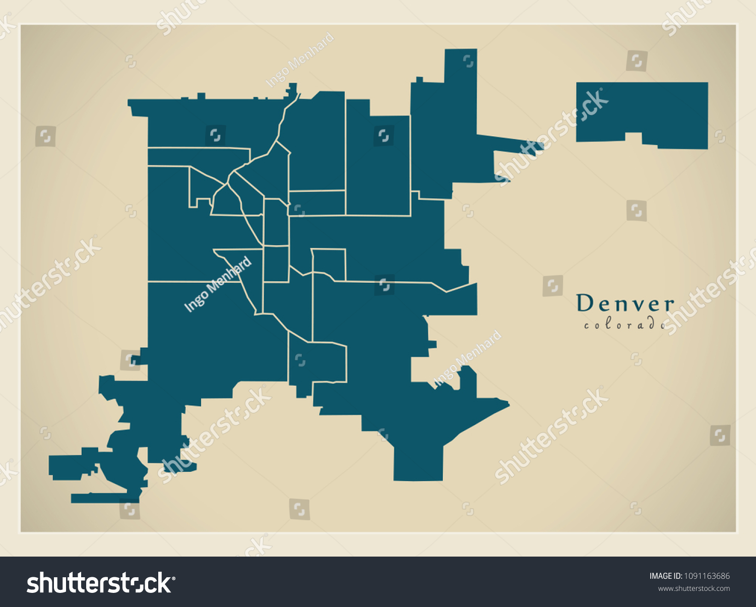 Denver Metro Map With Cities Vektor Stok Modern City Map Denver Colorado City Tanpa Royalti 1091163674 Shutterstock