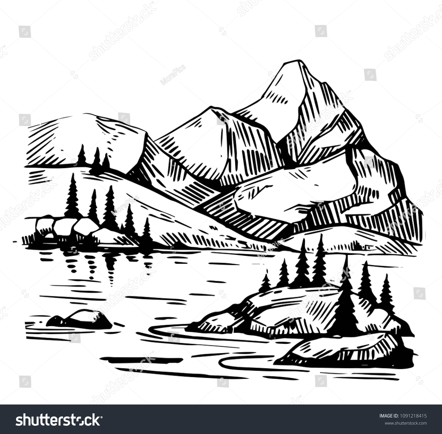 Wild Natural Landscape Mountains Lake Rocks Stock Vector (Royalty Free ...