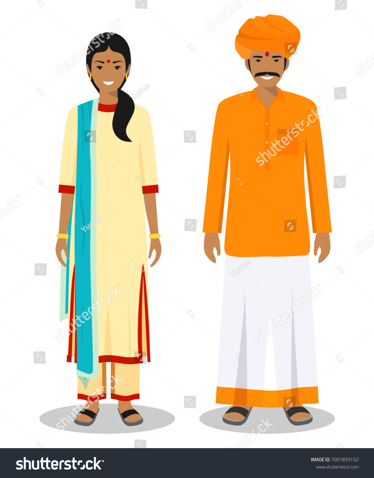 Set Standing Together Indian Man Woman Stock Vector (royalty Free 