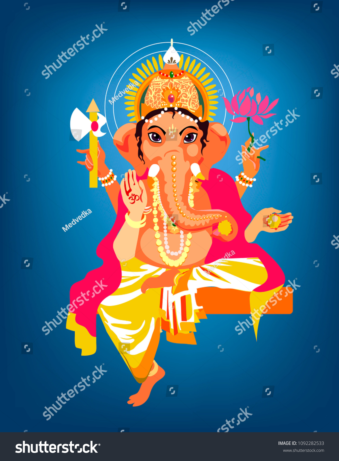 Lord Ganesha Vector Illustration Stock Vector (royalty Free) 1092282533 